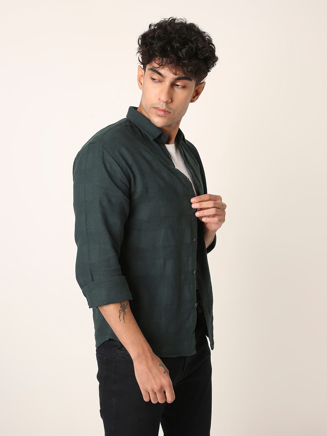GREEN STRUCTURED COTTON LAYRE SHIRT