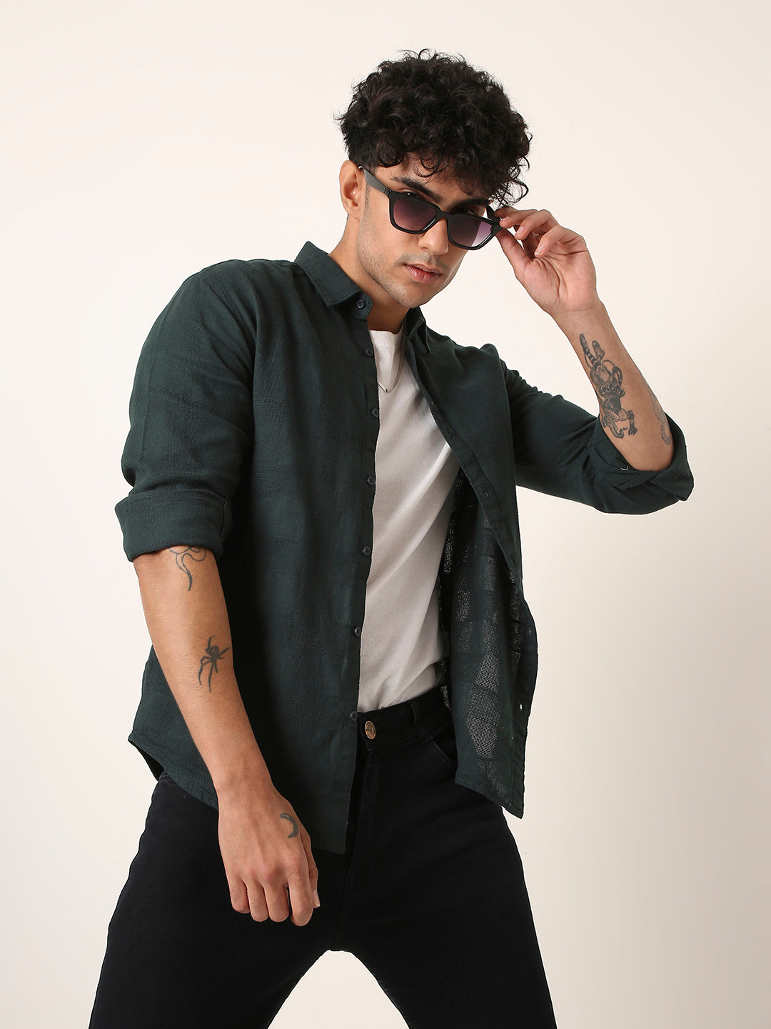 GREEN STRUCTURED COTTON LAYRE SHIRT