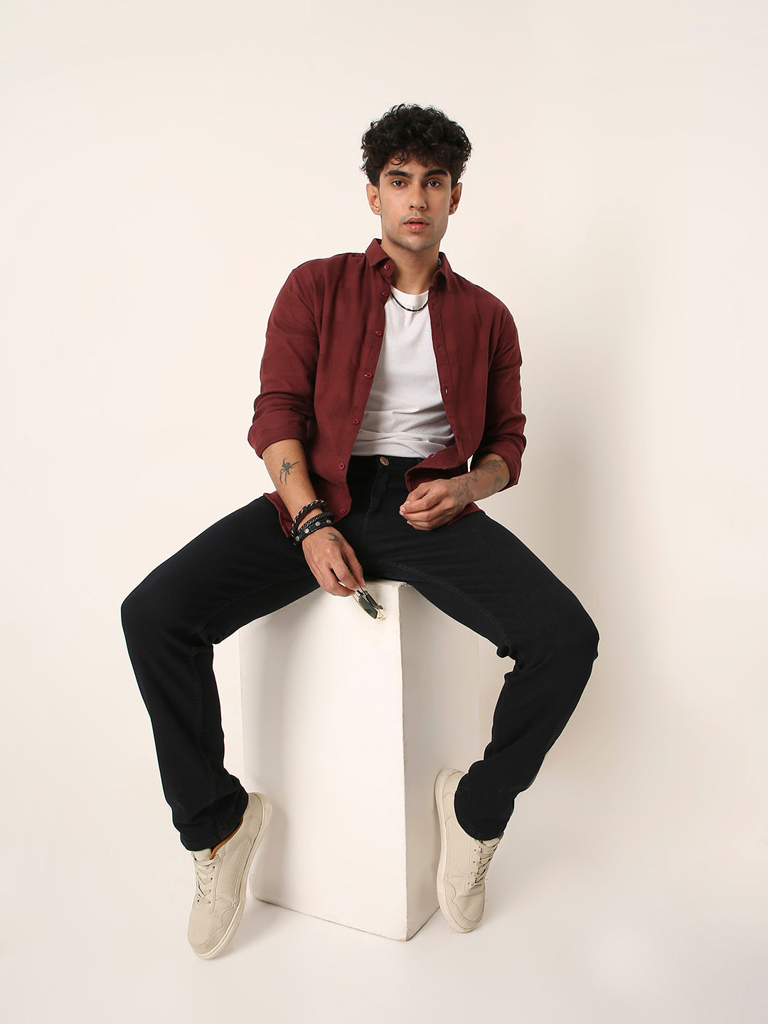 MAROON STRUCTURED COTTON LAYER SHIRT