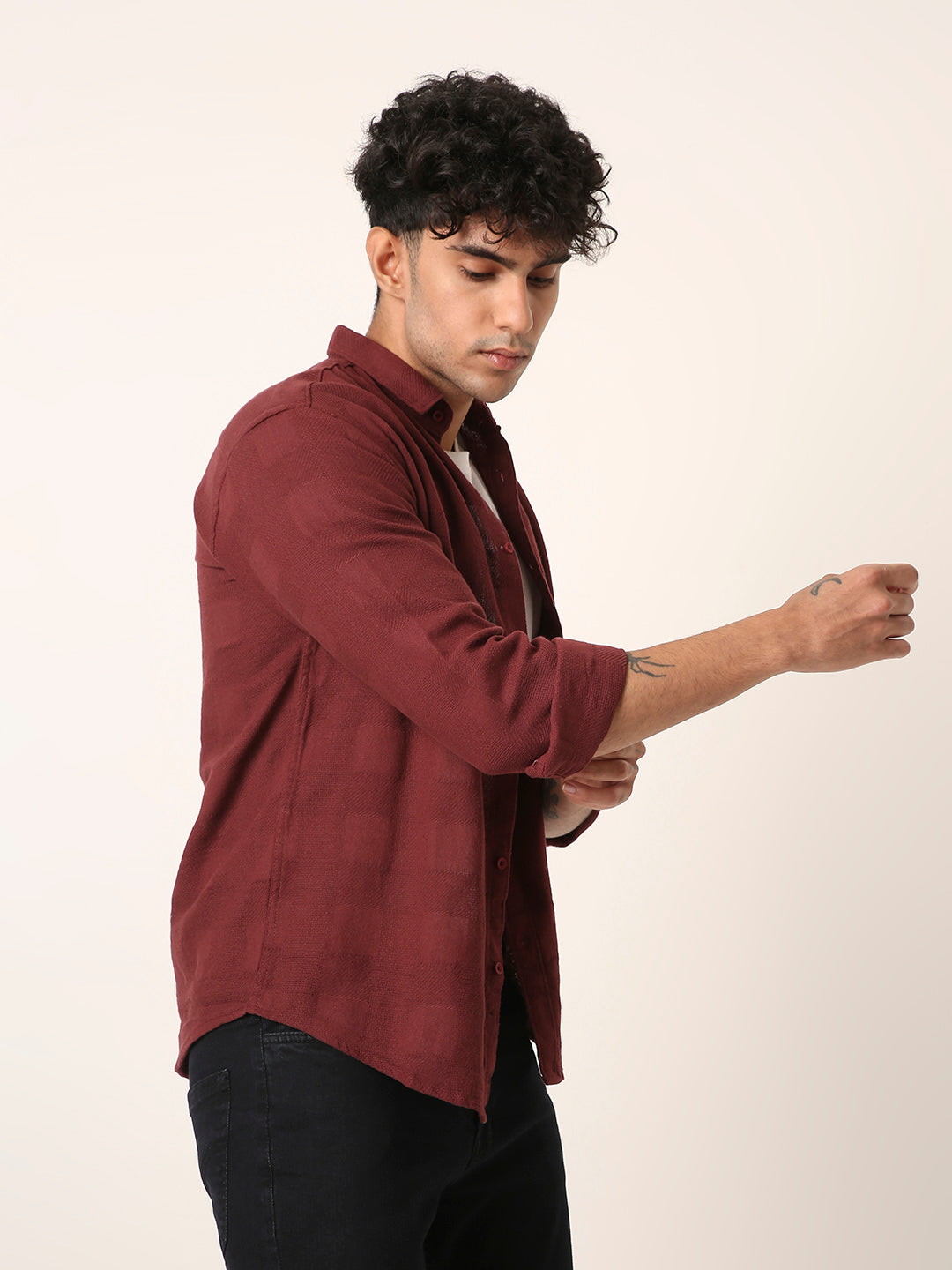 MAROON STRUCTURED COTTON LAYER SHIRT