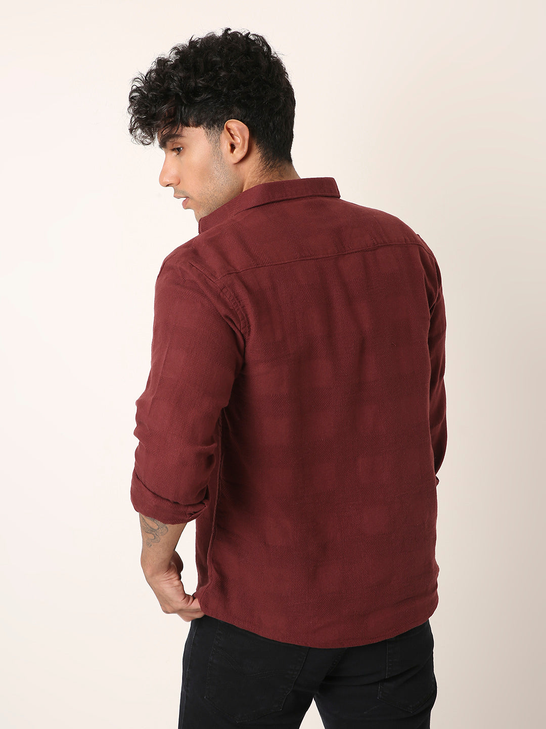 MAROON STRUCTURED COTTON LAYER SHIRT