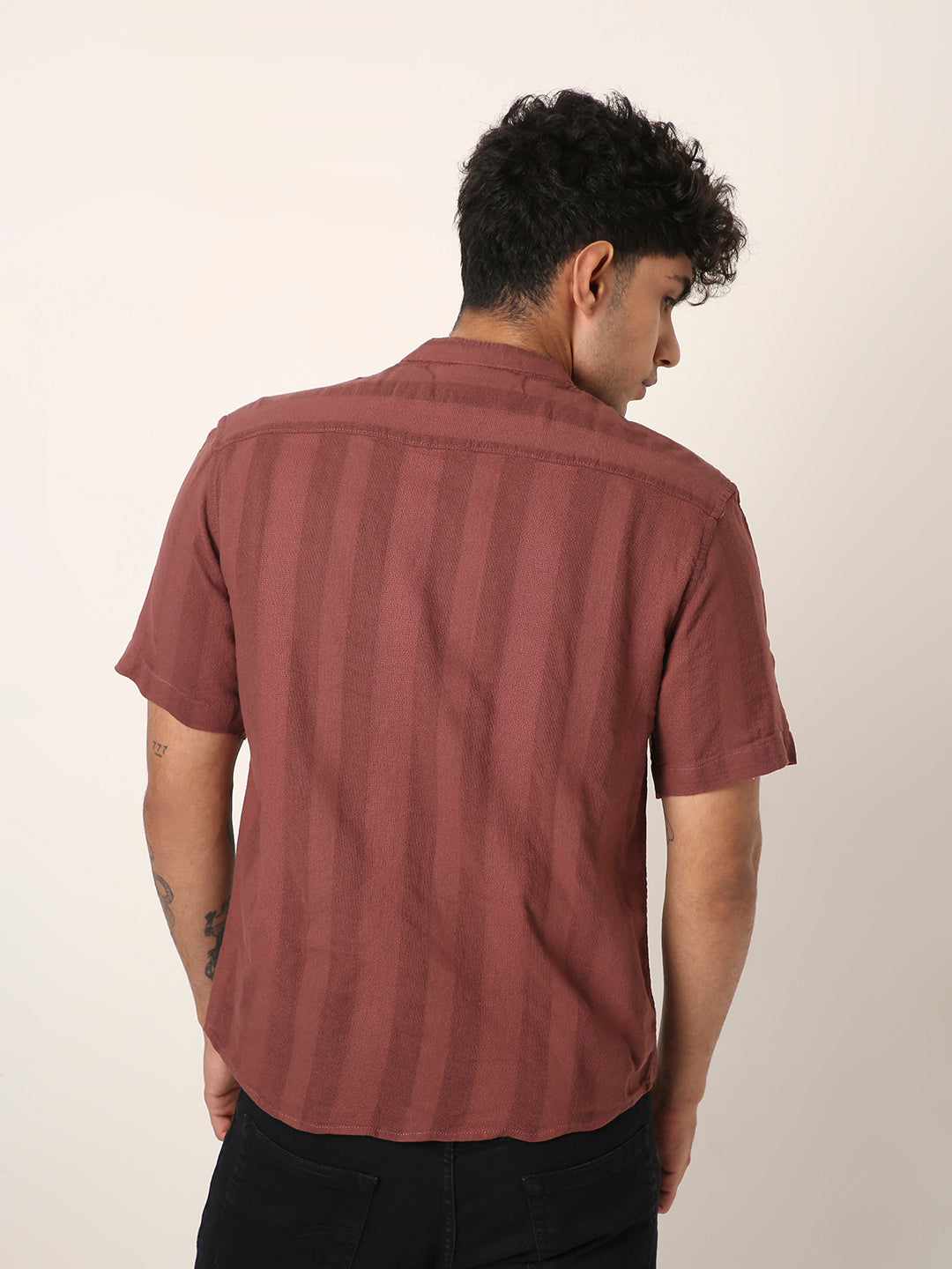 Rusty Onion Textured Mandarin Collar Shirt