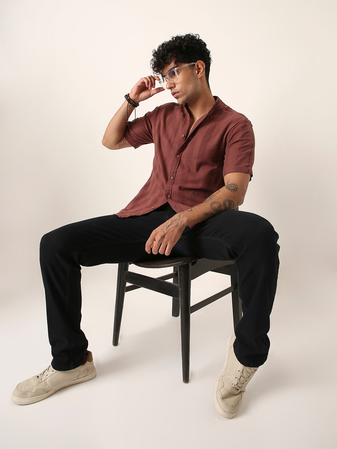 Rusty Onion Textured Mandarin Collar Shirt