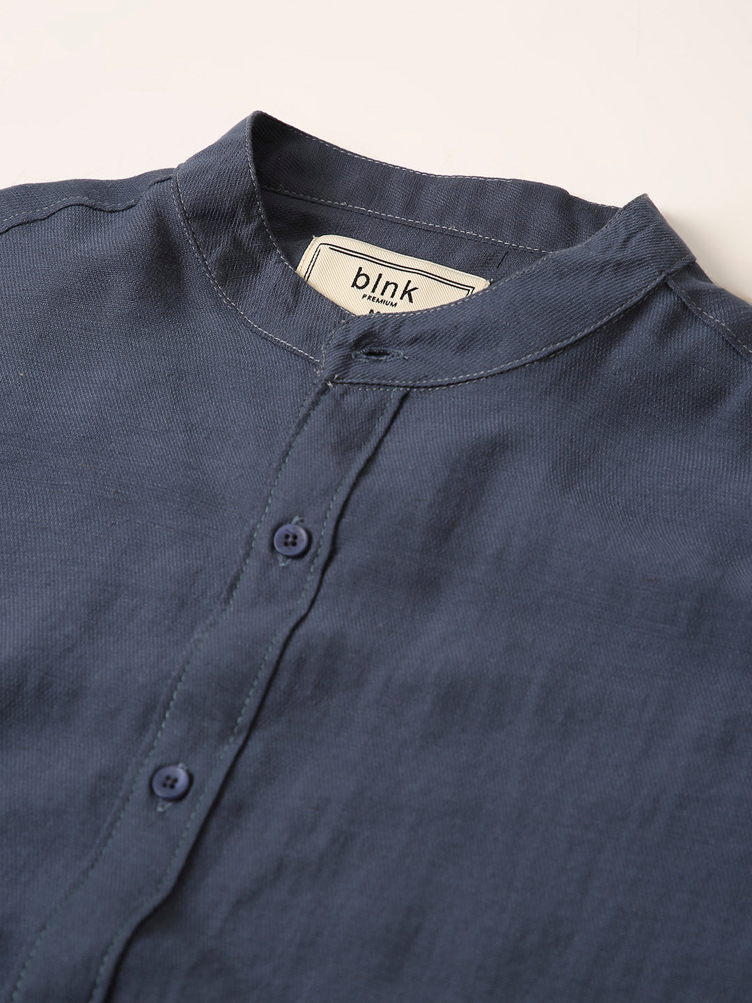 Blue Mandarin Collar Casual Shirt