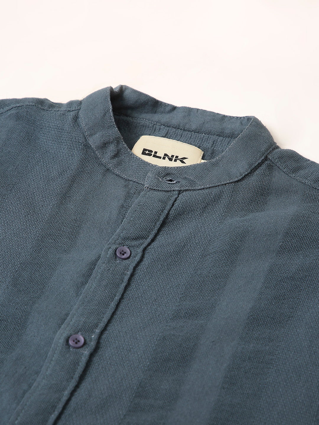 Blue Textured Mandarin Collar Shirt
