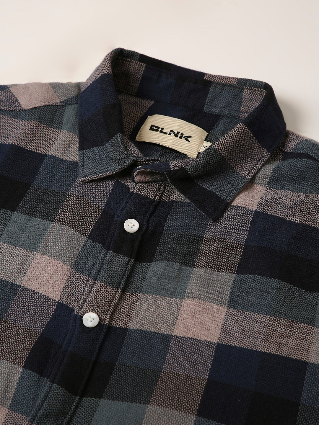 Navy Blue & Grey Checkered Short Sleeve Casual Shirt