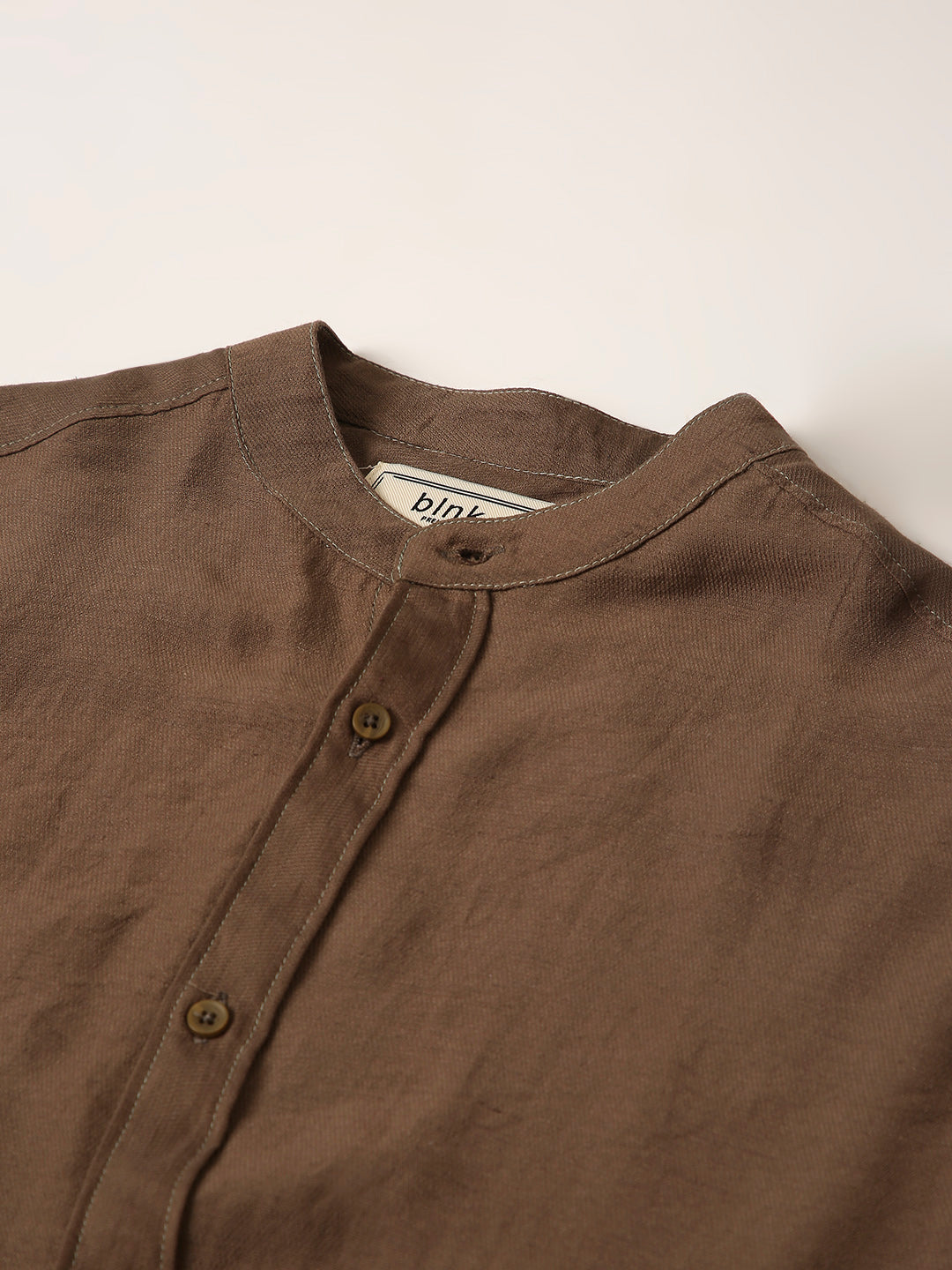 Khaki Mandarin Collar Casual Shirt