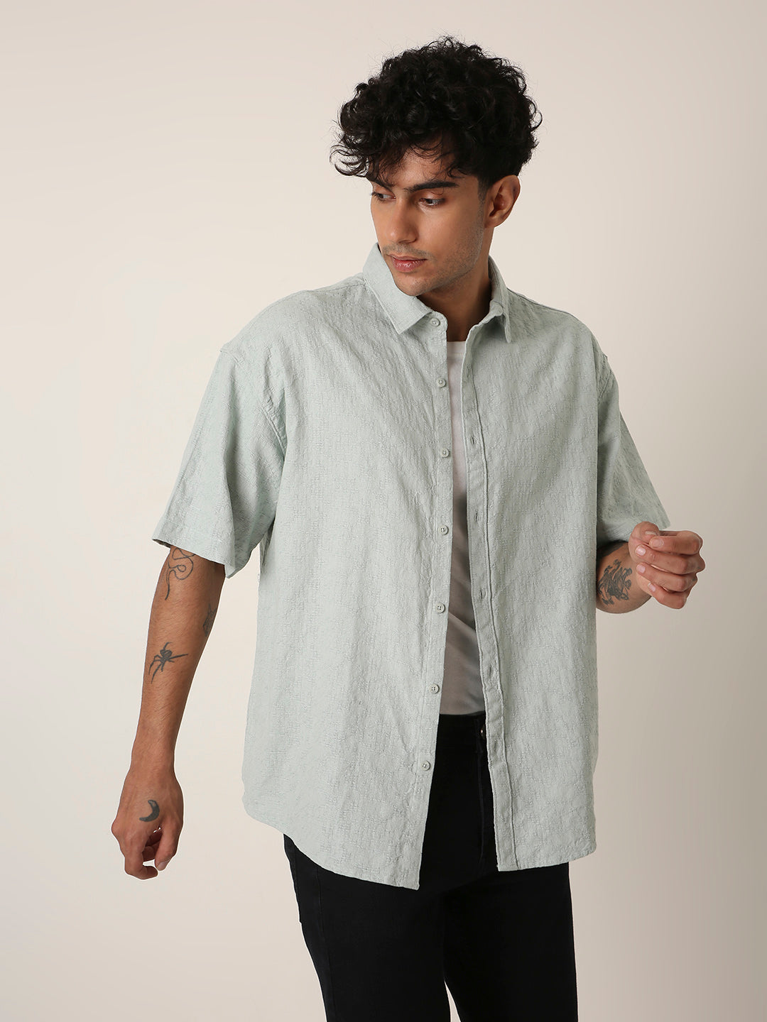 GREEN STRUCTURED COTTON SHIRT