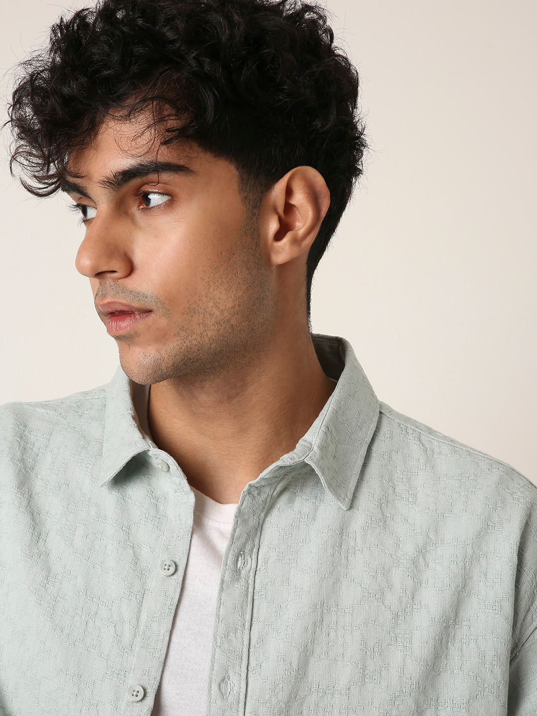 GREEN STRUCTURED COTTON SHIRT