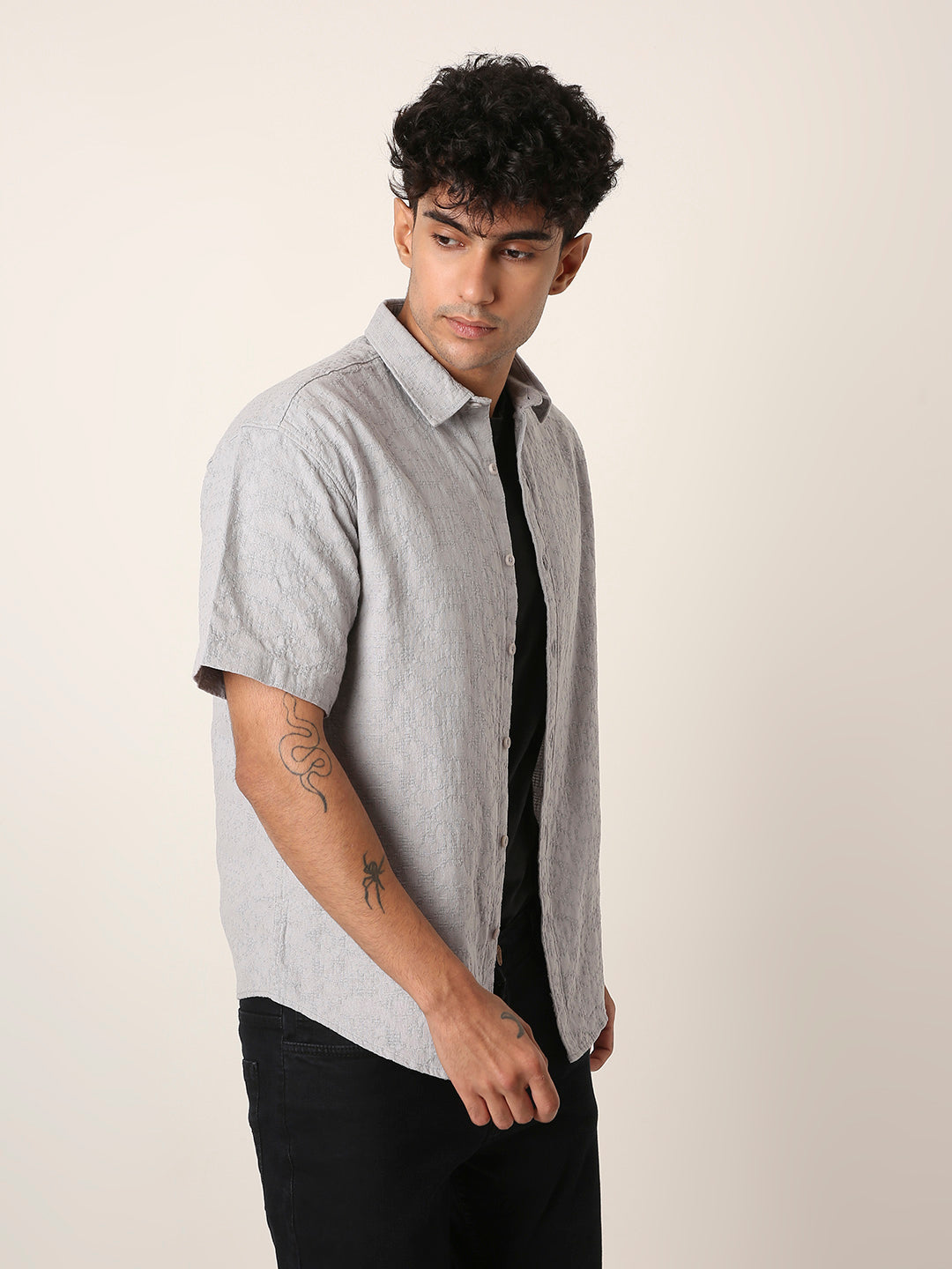 GRAY STRUCTURED COTTON SHIRT