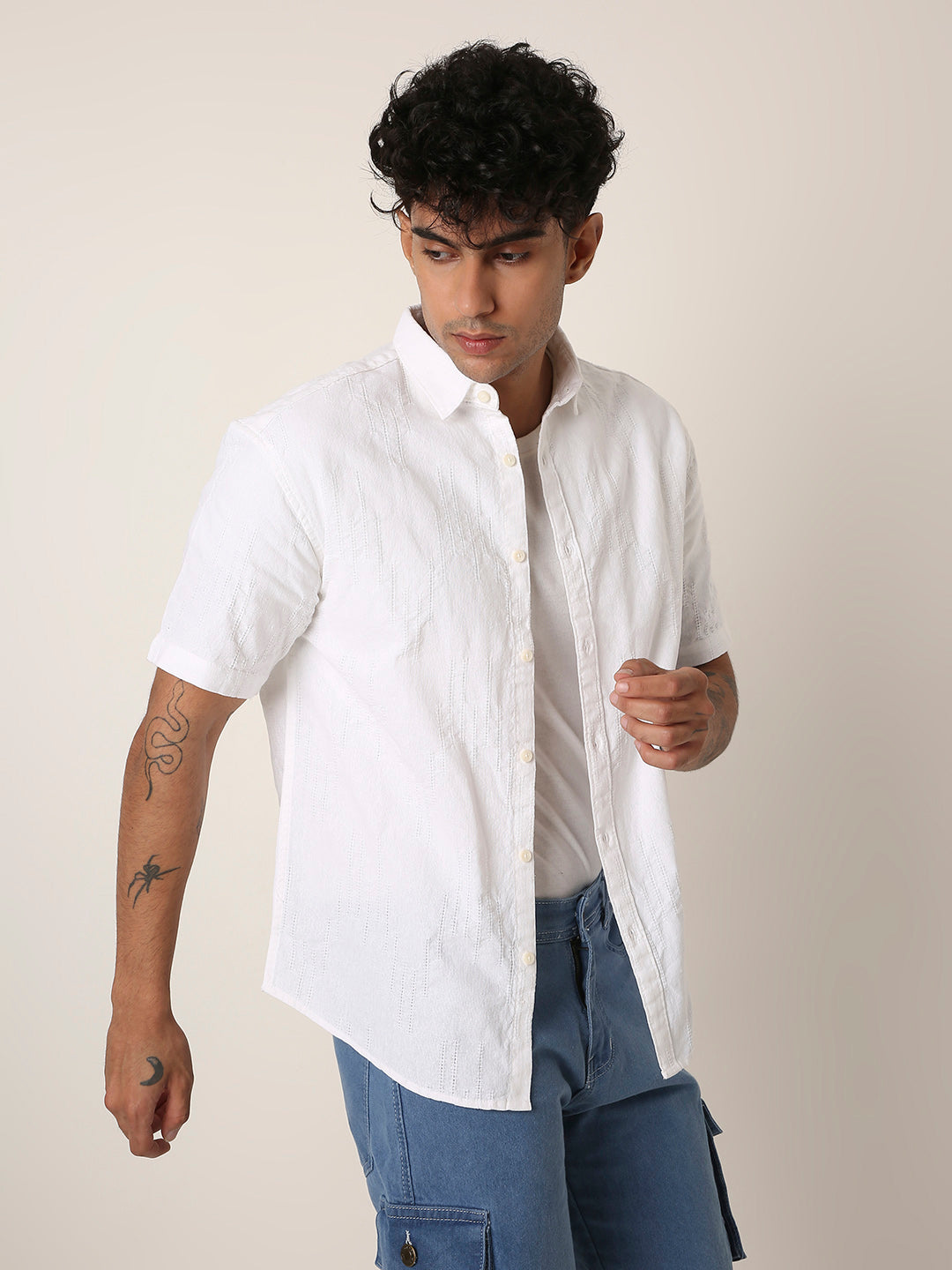 WHITE STRUCTURED PURE COTTON SHIRT