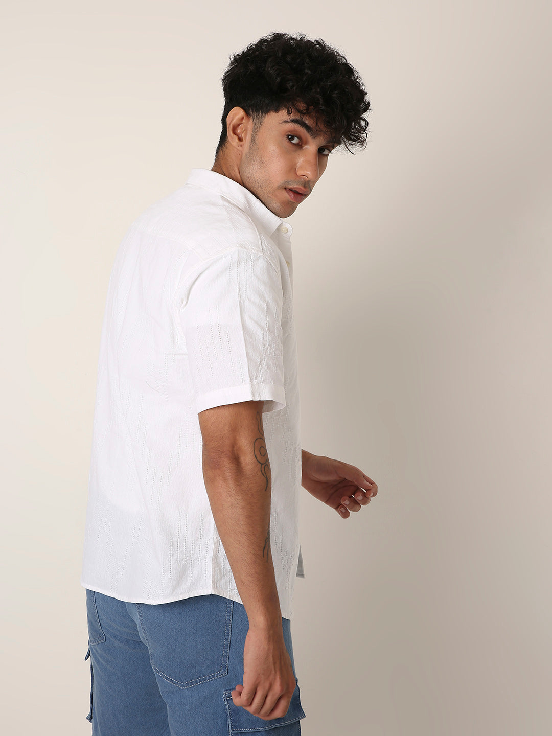 WHITE STRUCTURED PURE COTTON SHIRT