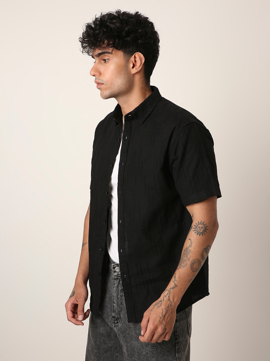 BLACK STRUCTURED PURE COTTON SHIRT
