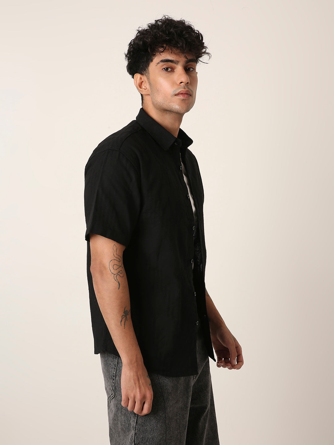 BLACK STRUCTURED PURE COTTON SHIRT