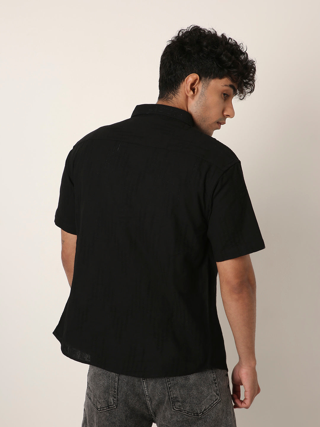 BLACK STRUCTURED PURE COTTON SHIRT
