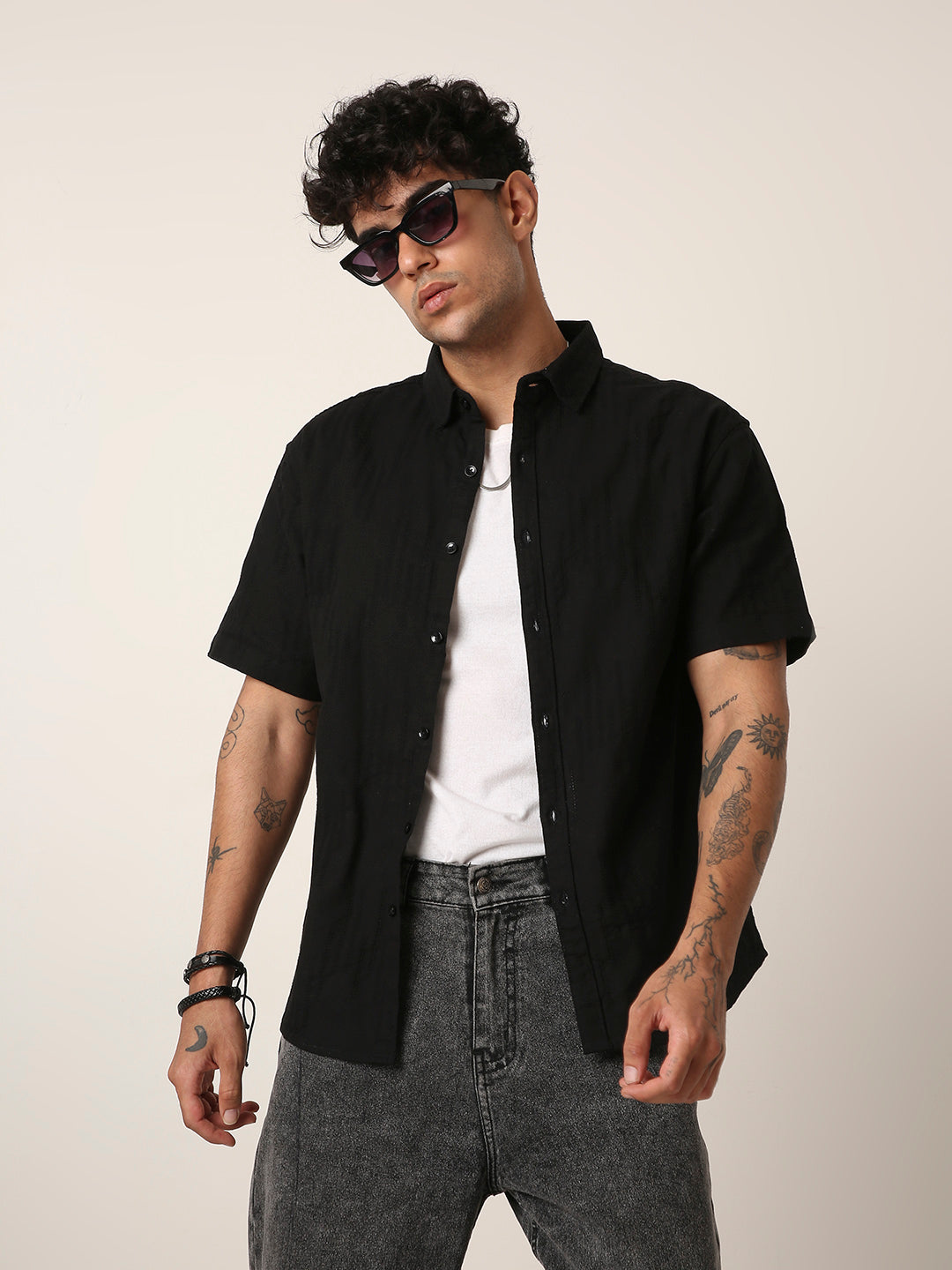 BLACK STRUCTURED PURE COTTON SHIRT