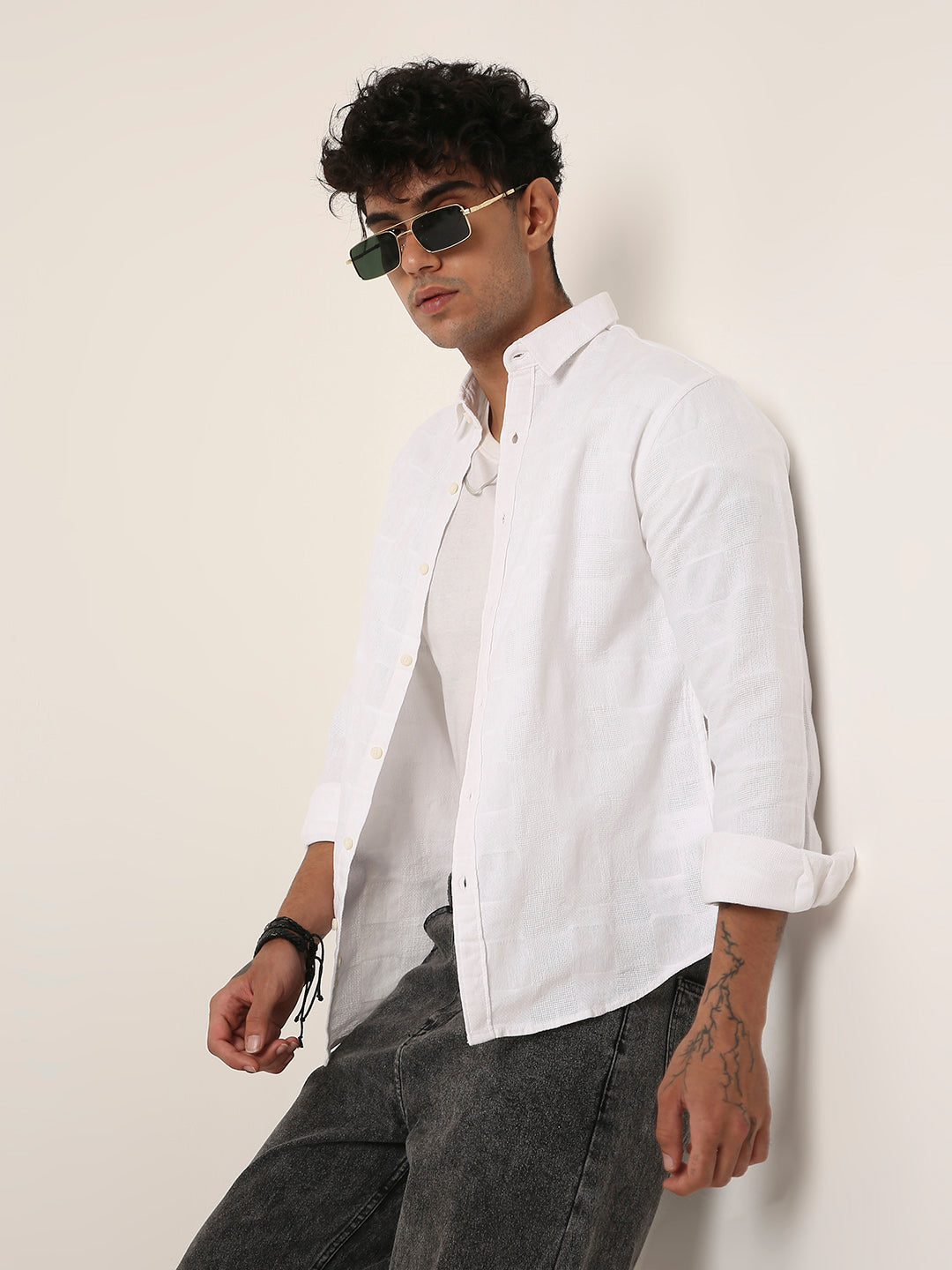 WHITE STRUCTURED COTTON LAYER SHIRT
