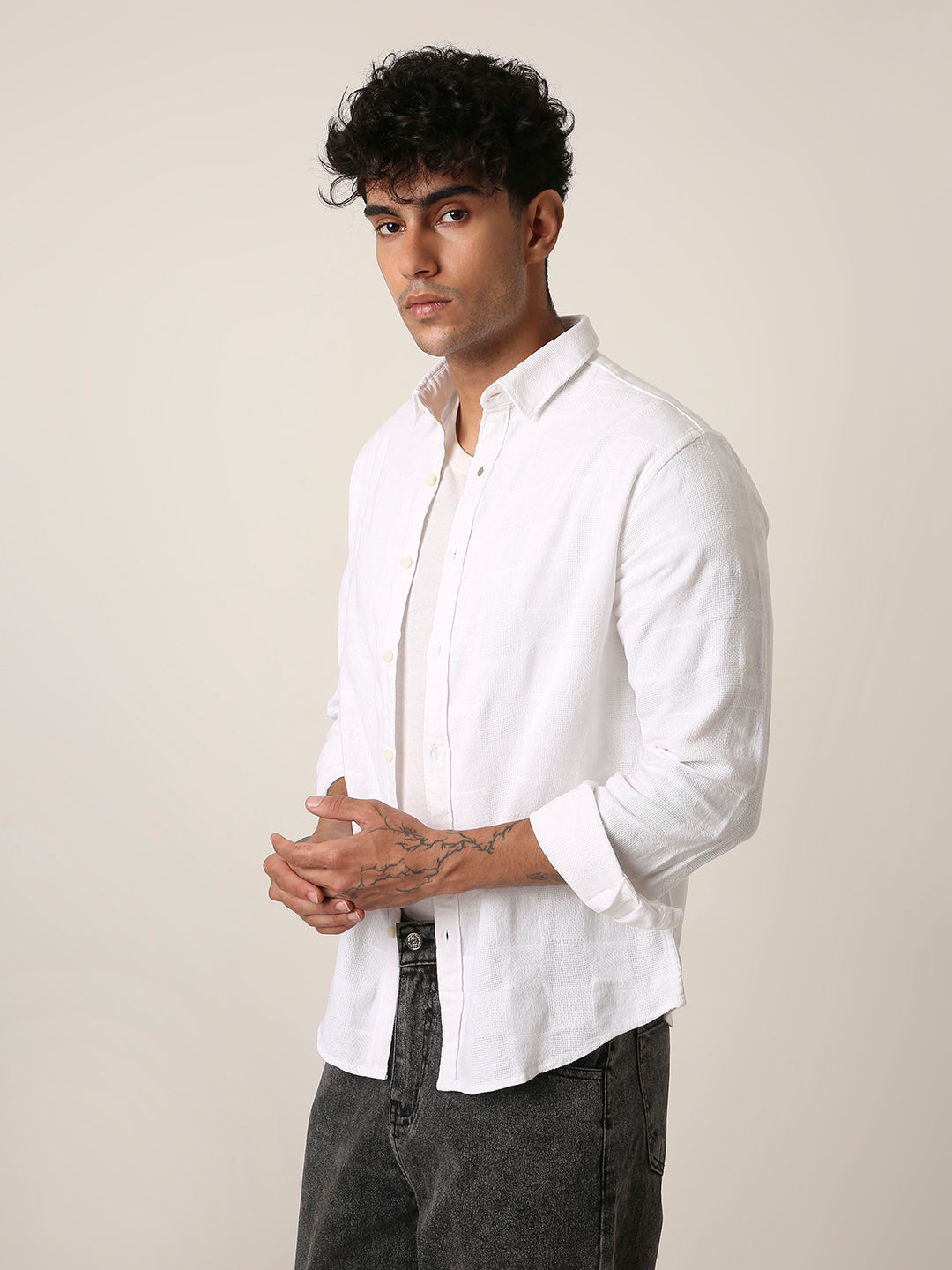 WHITE STRUCTURED COTTON LAYER SHIRT