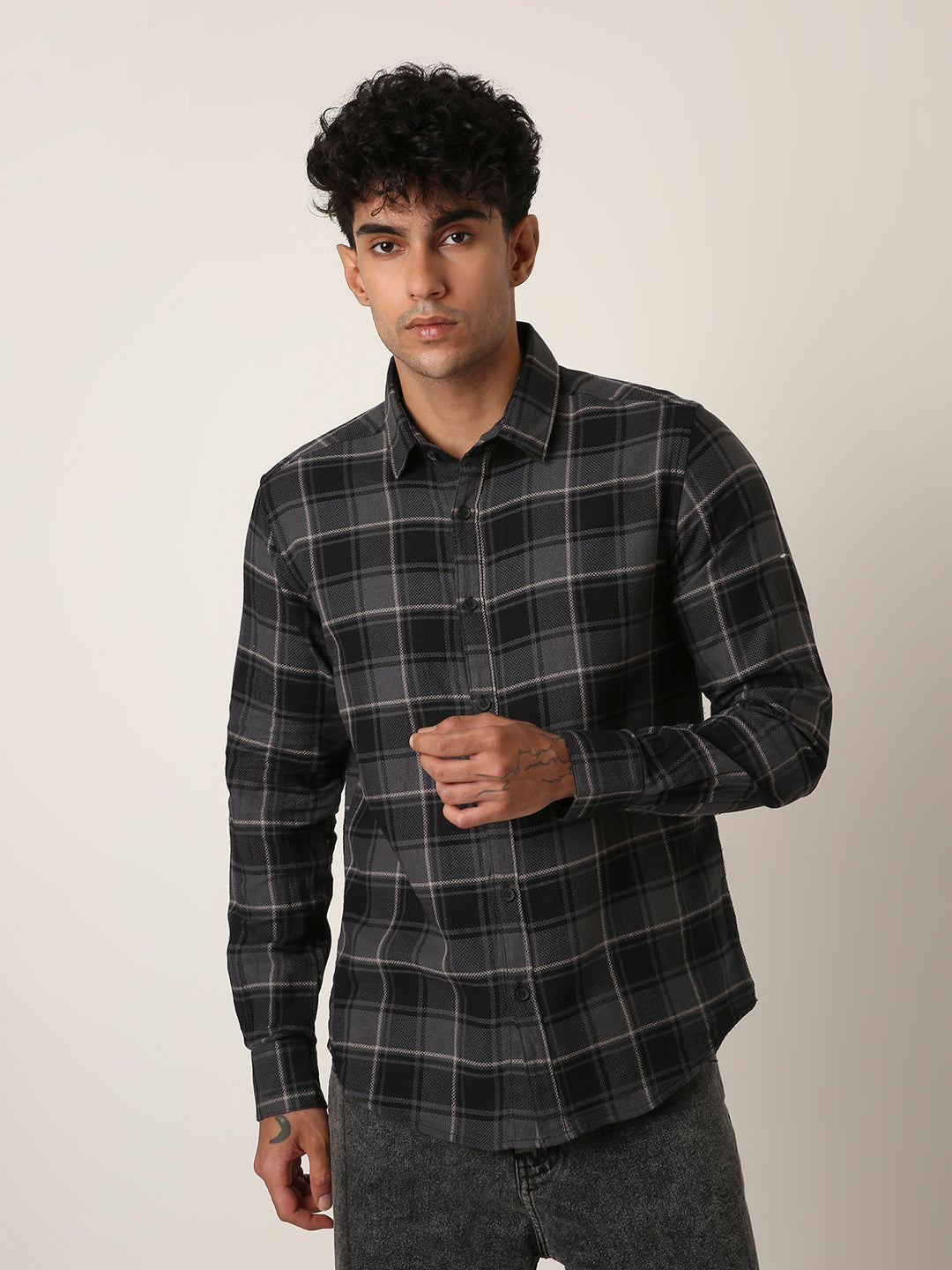Gray Structured Premium Checkered Shirt