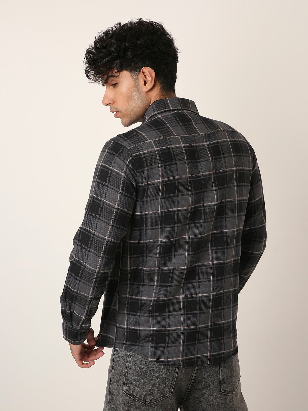 Gray Structured Premium Checkered Shirt