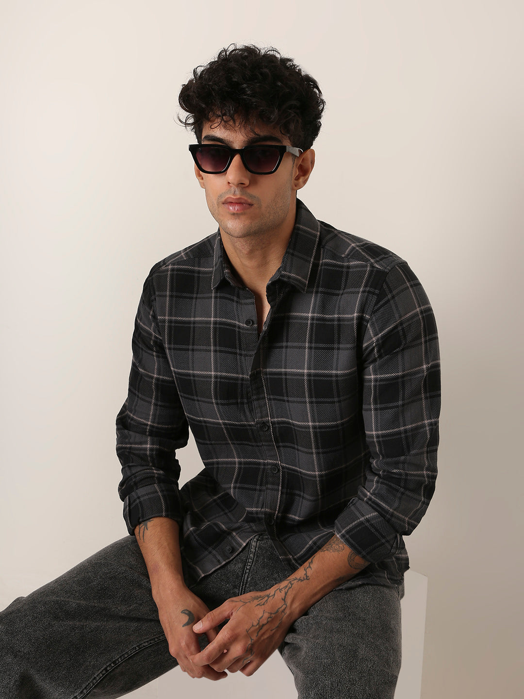 Gray Structured Premium Checkered Shirt