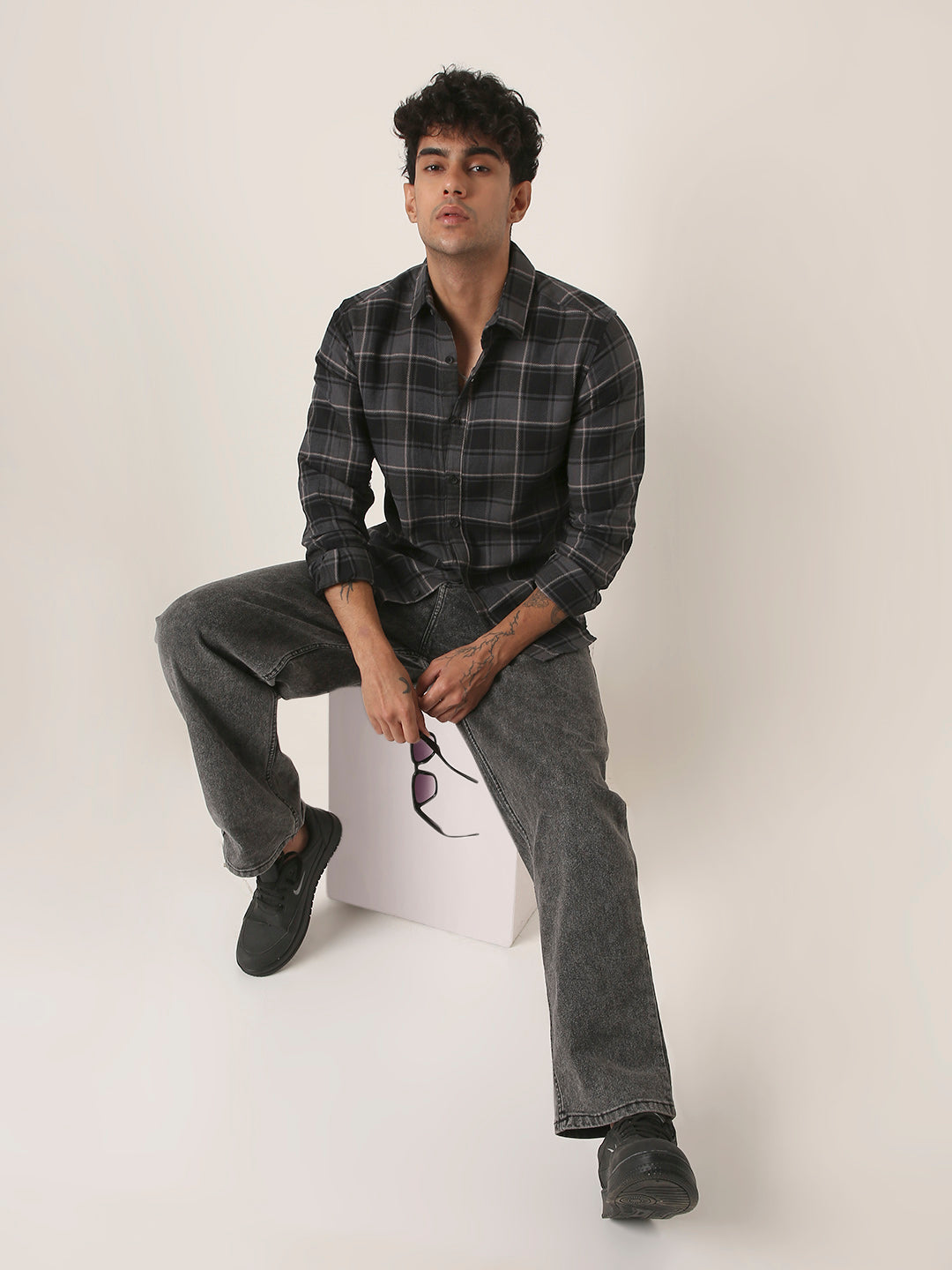 Gray Structured Premium Checkered Shirt