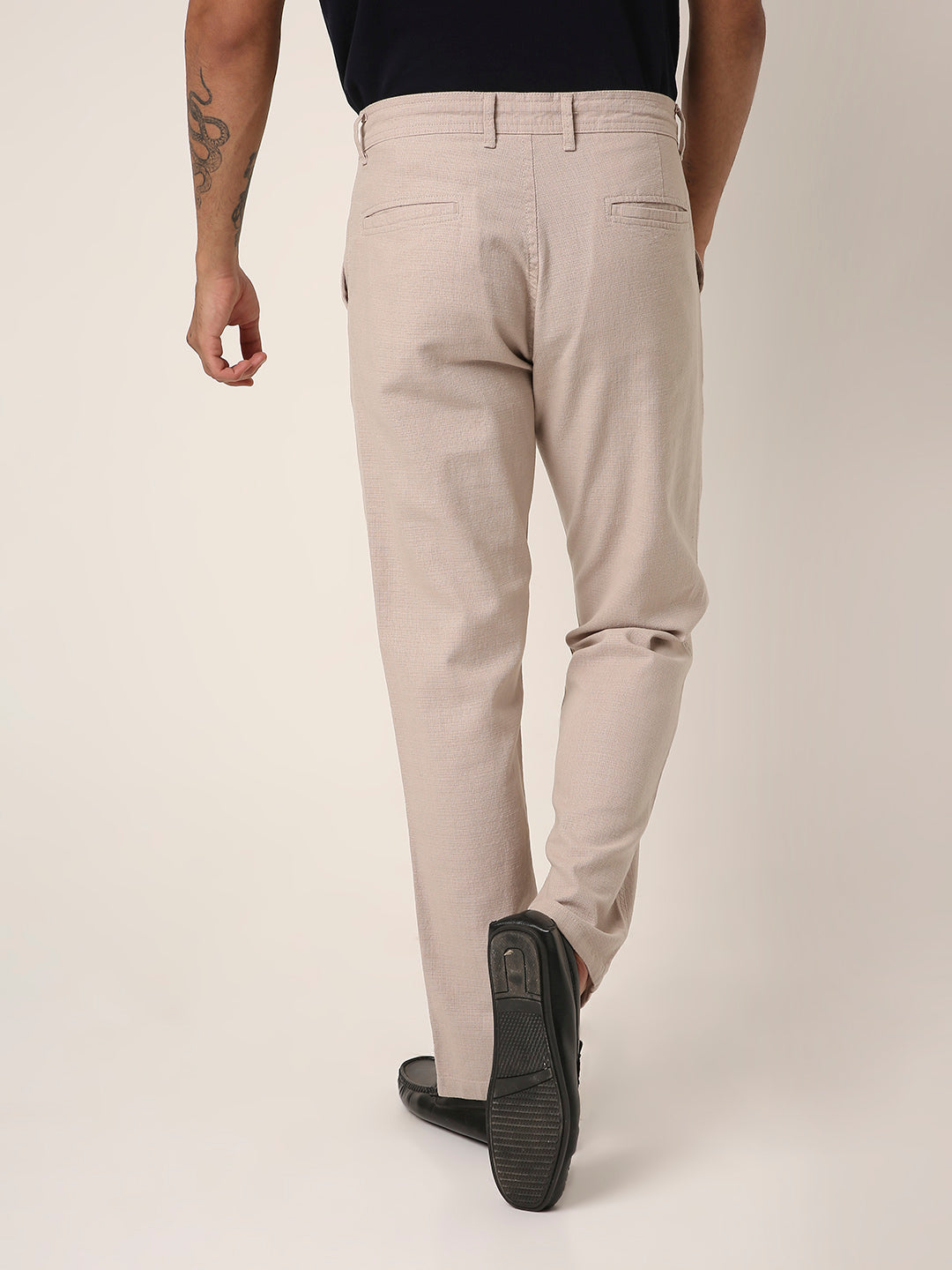 Cream Drawstring Casual Trousers