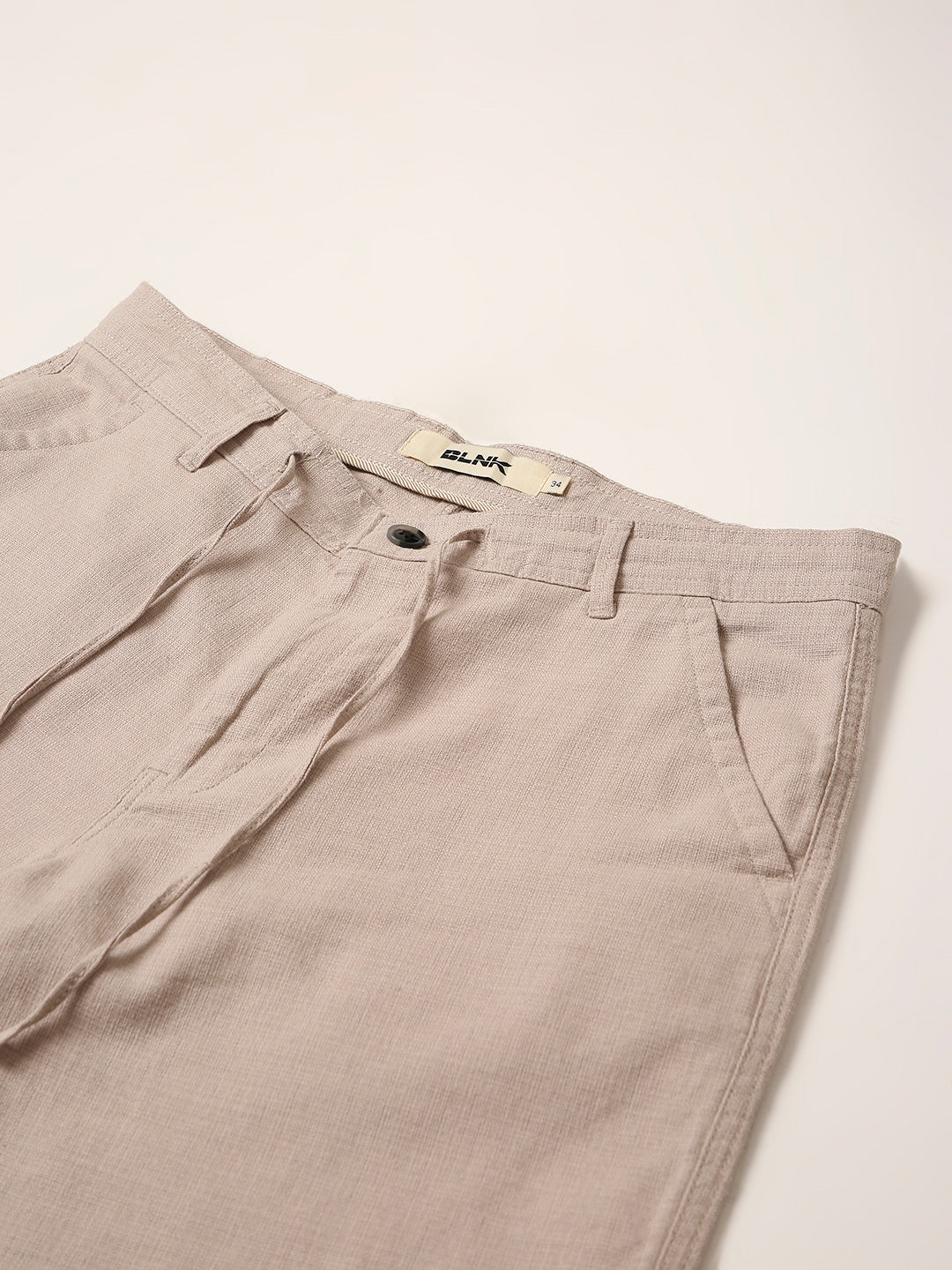 Cream Drawstring Casual Trousers