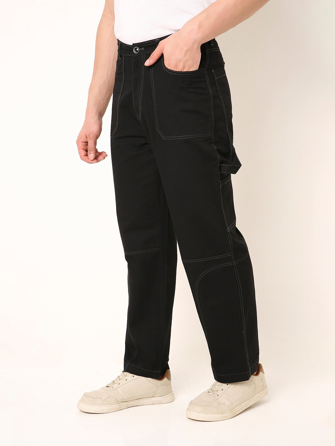 Straight Fit BLACK Utility Cargo PANTS