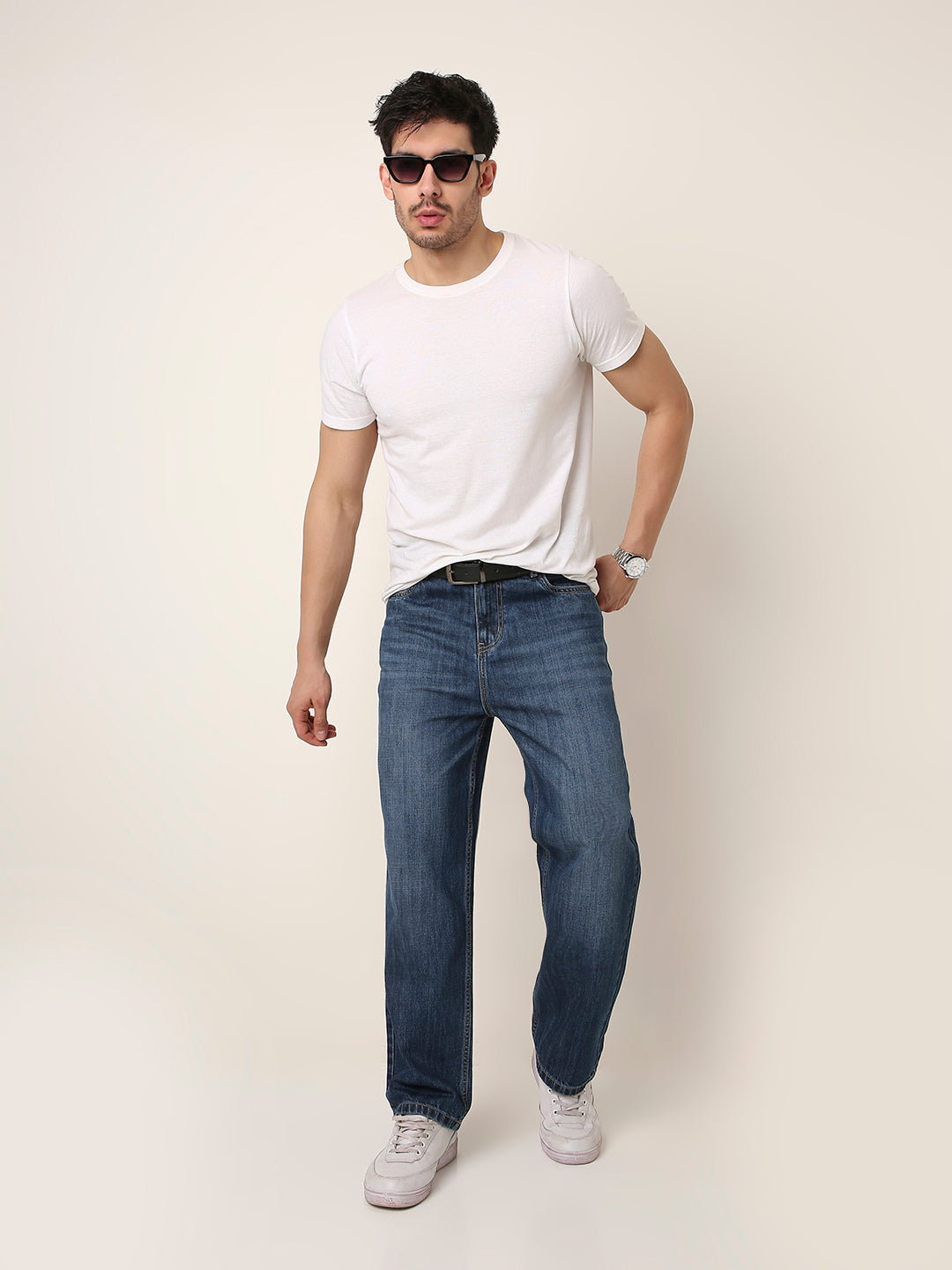 Mid-Blue Loose Fit Denim Jeans