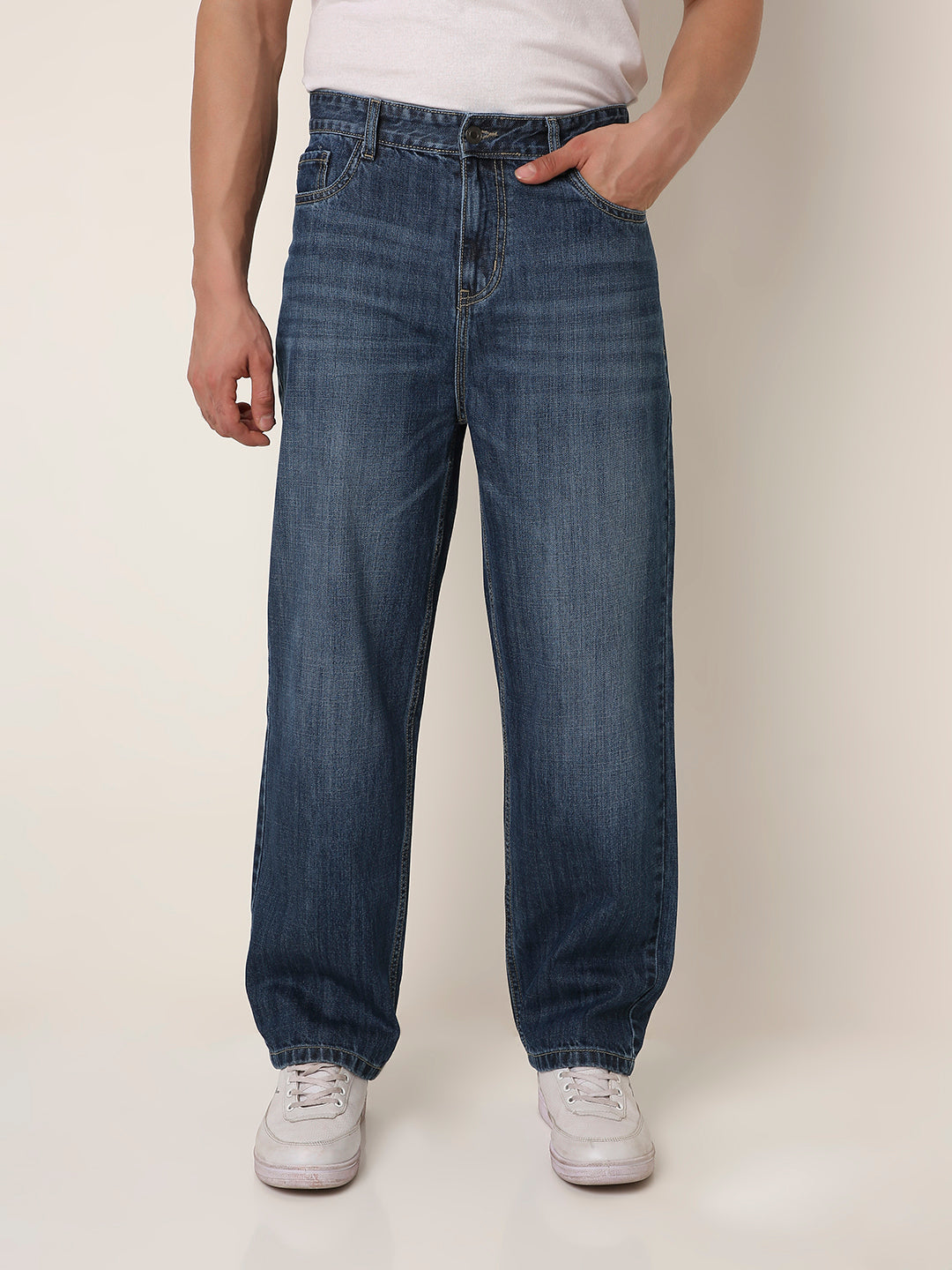 Mid-Blue Loose Fit Denim Jeans