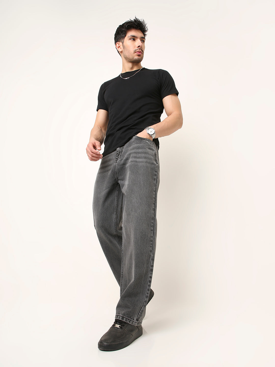 LIGHT-GREY Baggy Fit Denim Jeans
