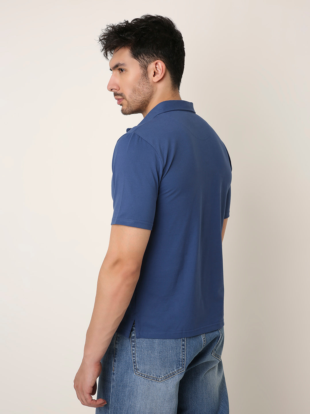 DENIM BLUE Solid Polo T-Shirt