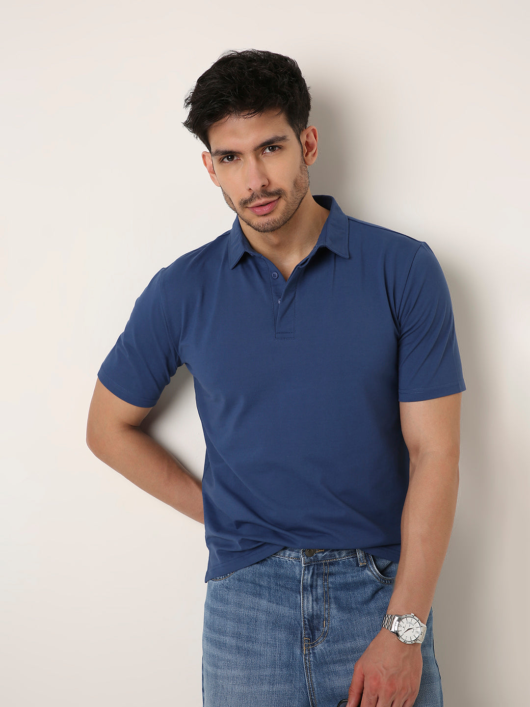 DENIM BLUE Solid Polo T-Shirt
