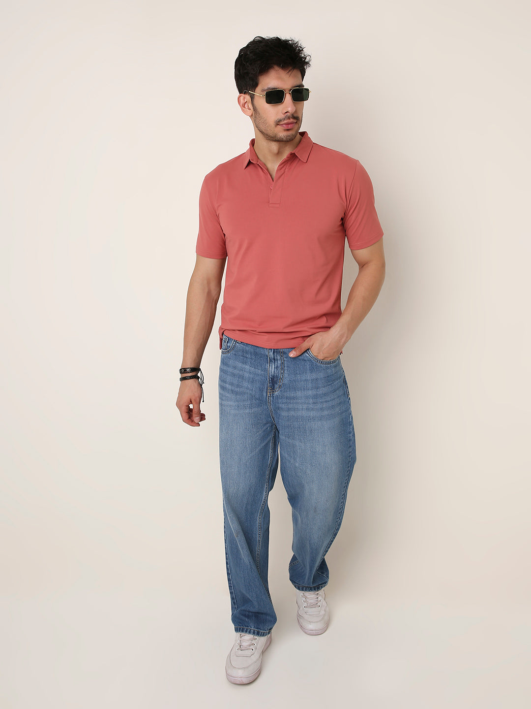 MULBERRY RED Solid Polo T-Shirt