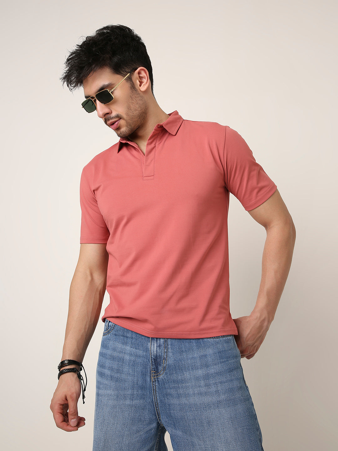 MULBERRY RED Solid Polo T-Shirt