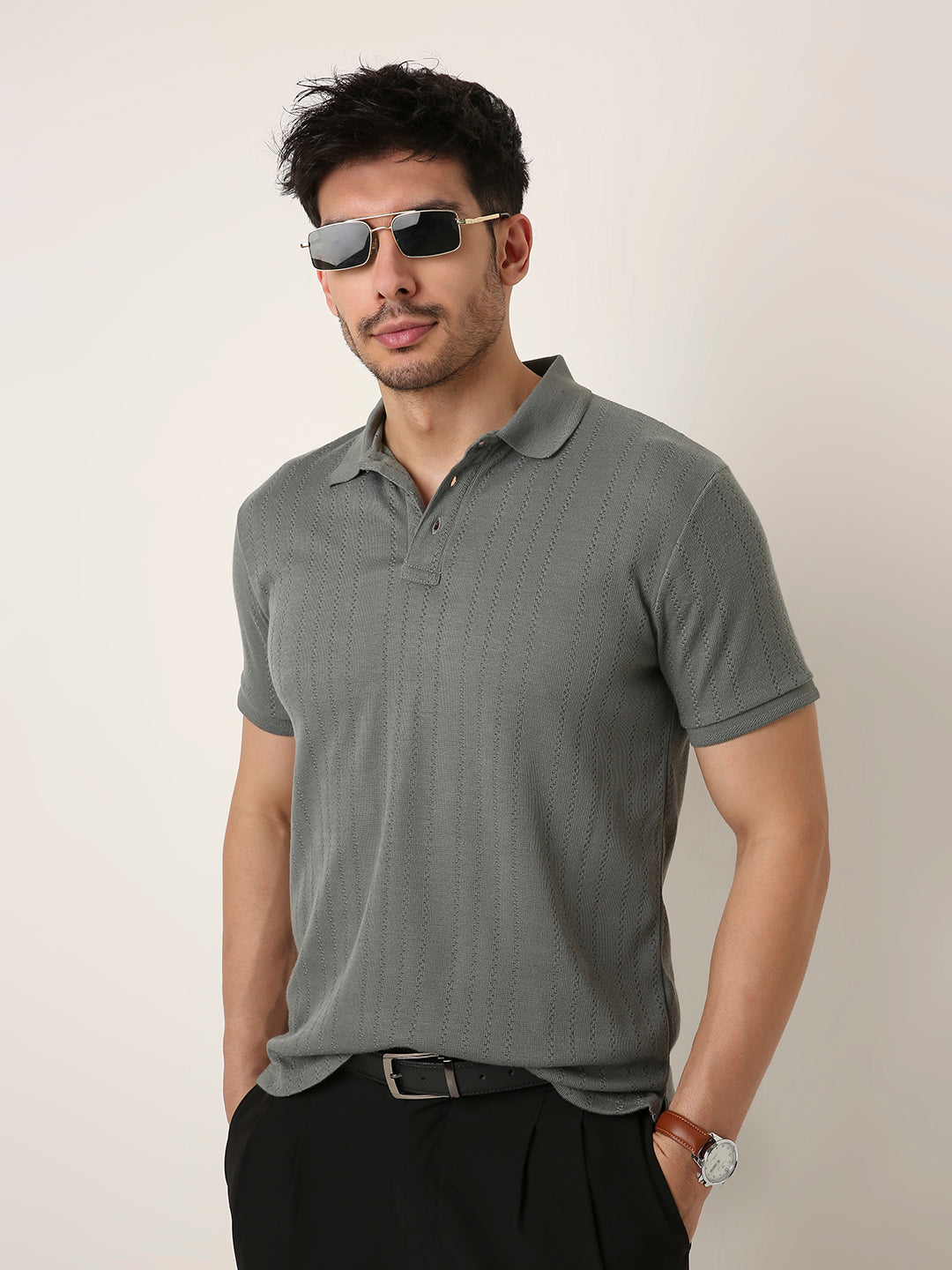 OLIVE Jacquard Classic Polo t-shirt