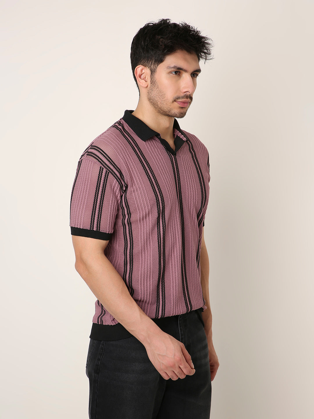 RETRO PLUM TEXTURED POLO T-SHIRT