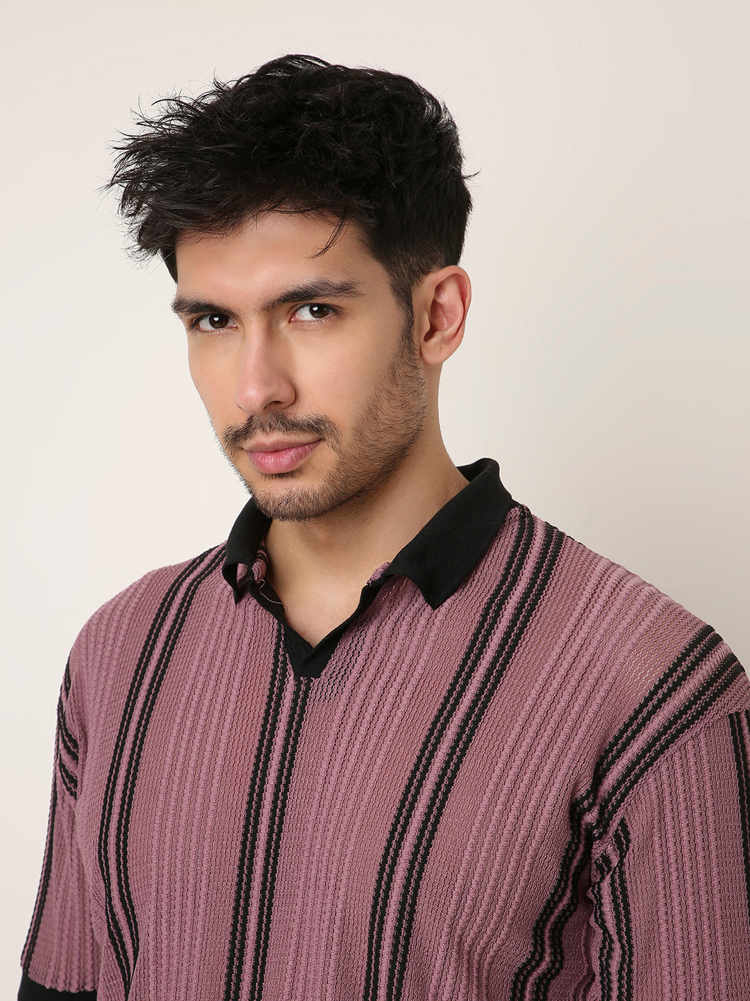 RETRO PLUM TEXTURED POLO T-SHIRT