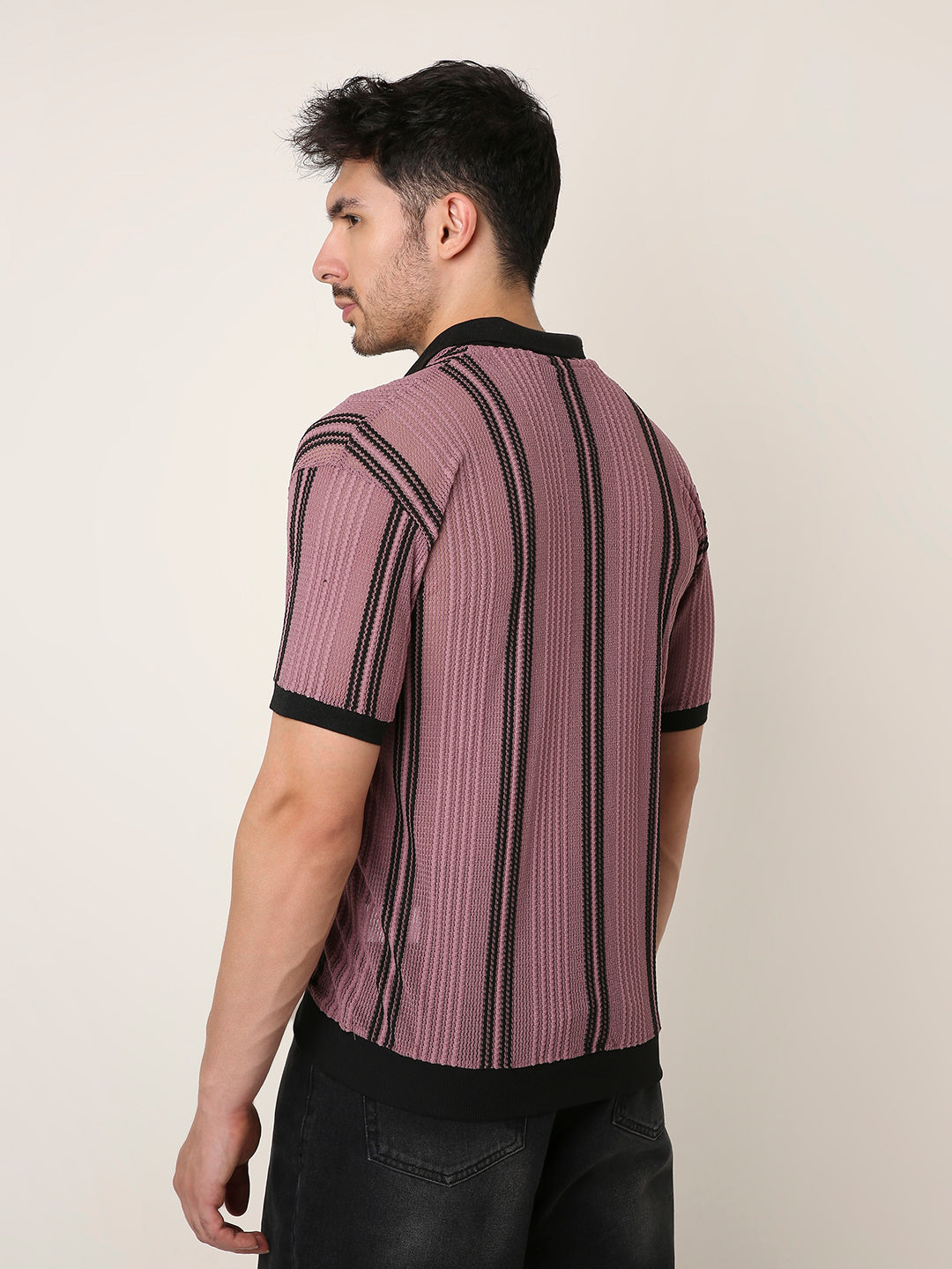 RETRO PLUM TEXTURED POLO T-SHIRT