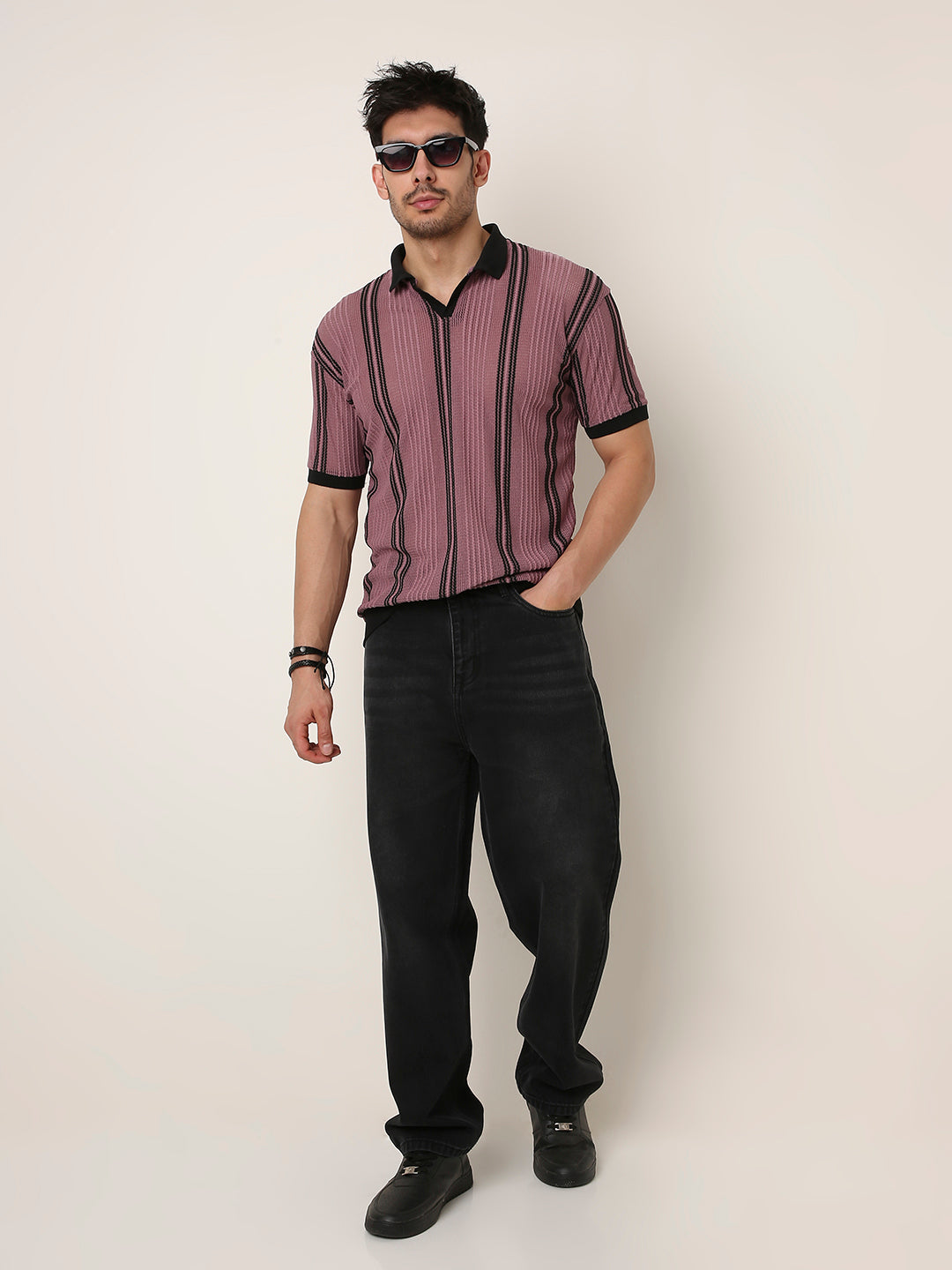 RETRO PLUM TEXTURED POLO T-SHIRT