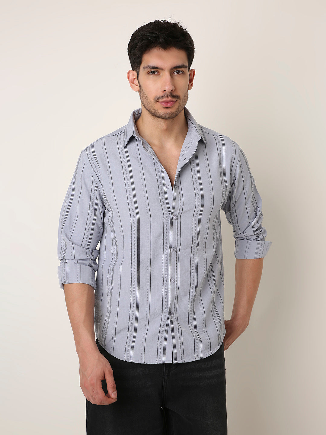 GREY SLEEK STRIPED CASUAL SHIRT