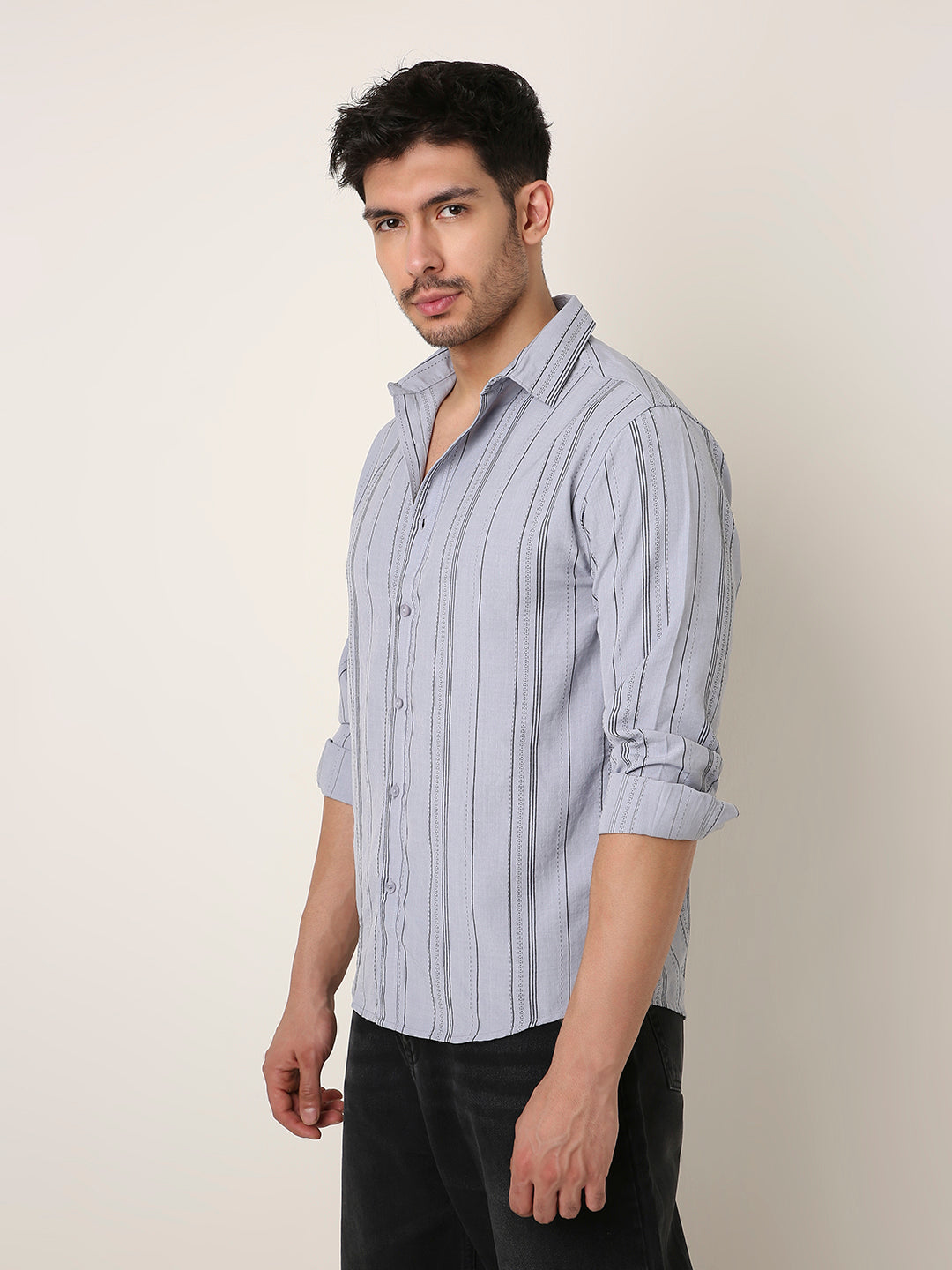 GREY SLEEK STRIPED CASUAL SHIRT
