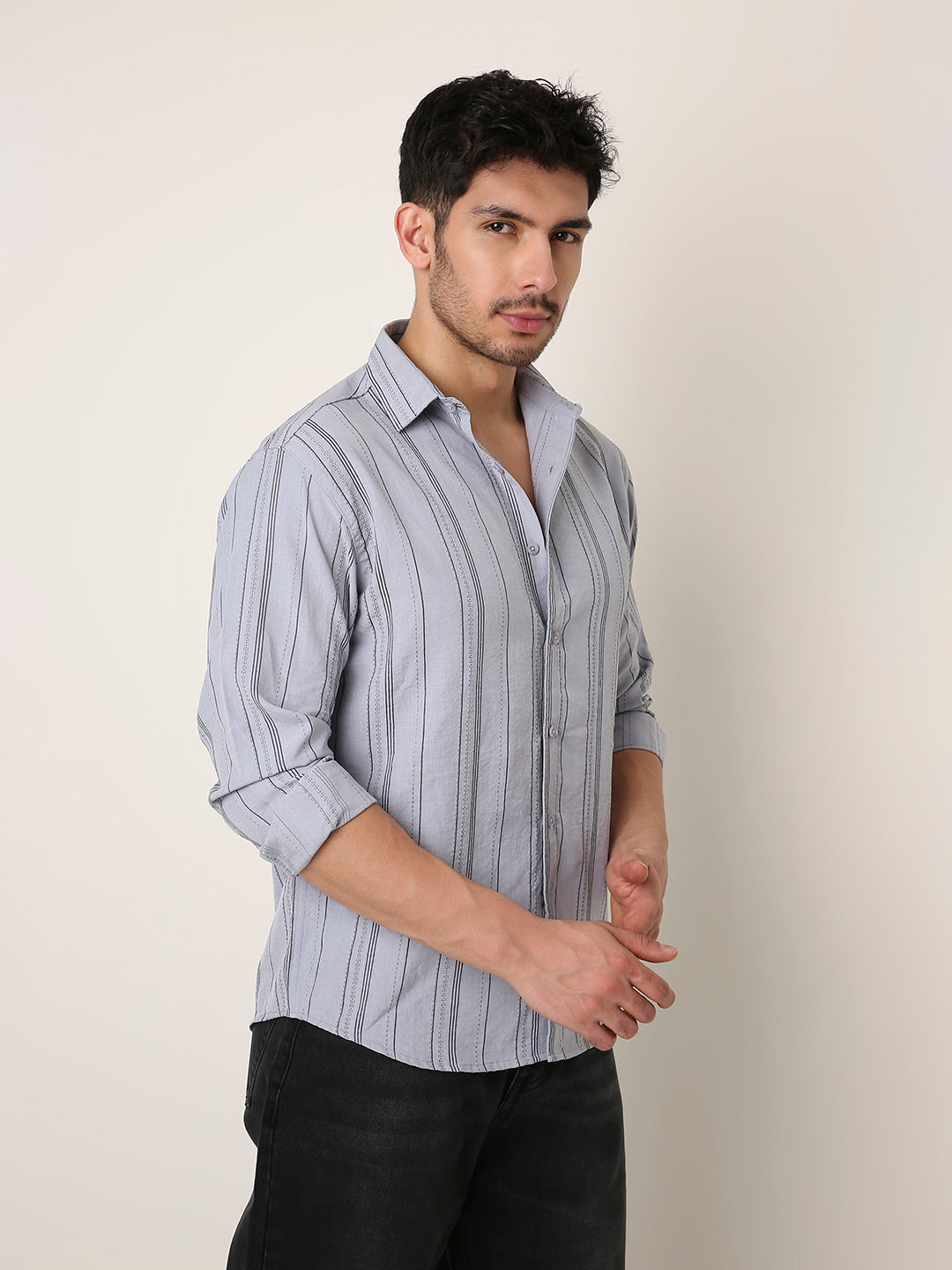 GREY SLEEK STRIPED CASUAL SHIRT