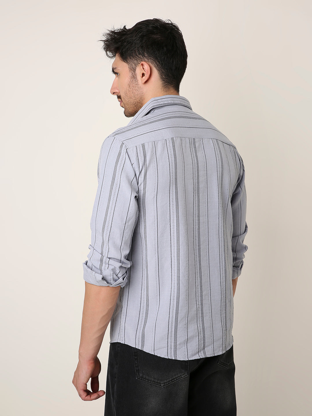 GREY SLEEK STRIPED CASUAL SHIRT