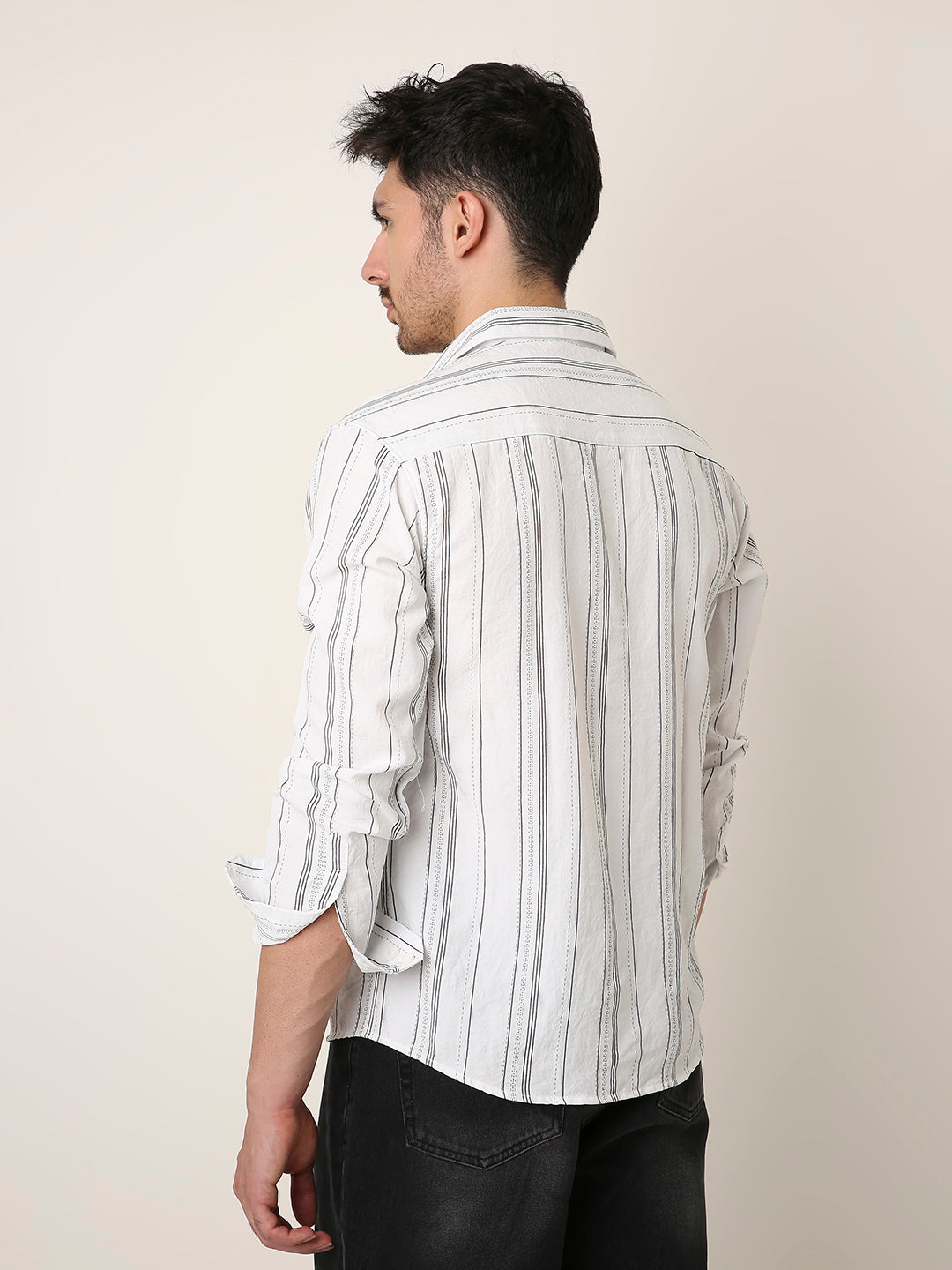 WHITE SLEEK STRIPED CASUAL SHIRT