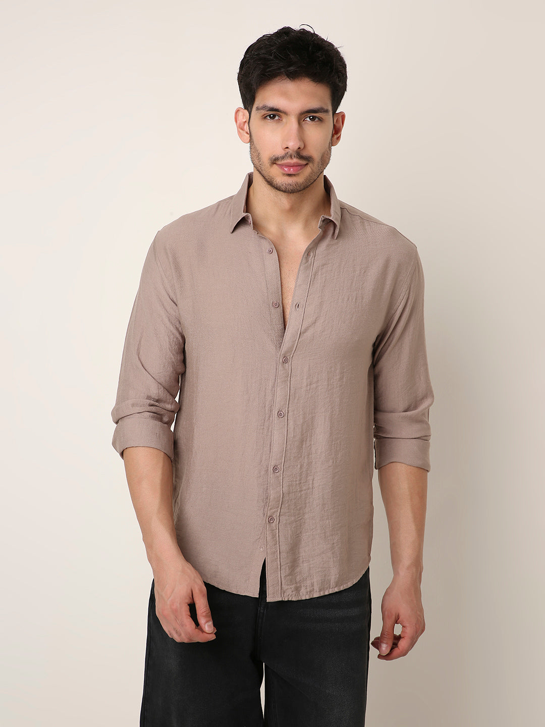 BEIGE PREMIUM LINEN BLEND SHIRT