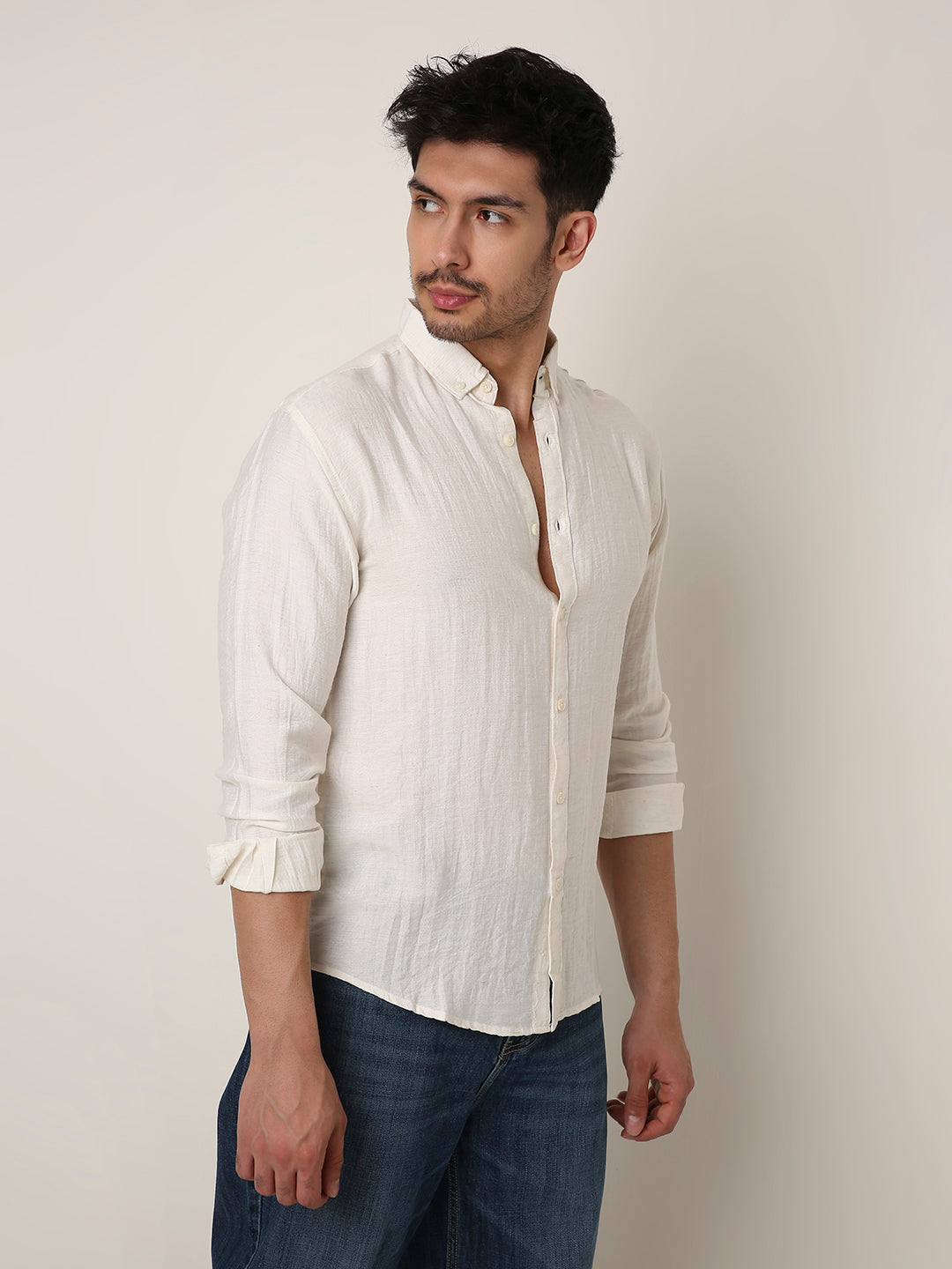 NATURAL WHITE PREMIUM LINEN BLEND SHIRT