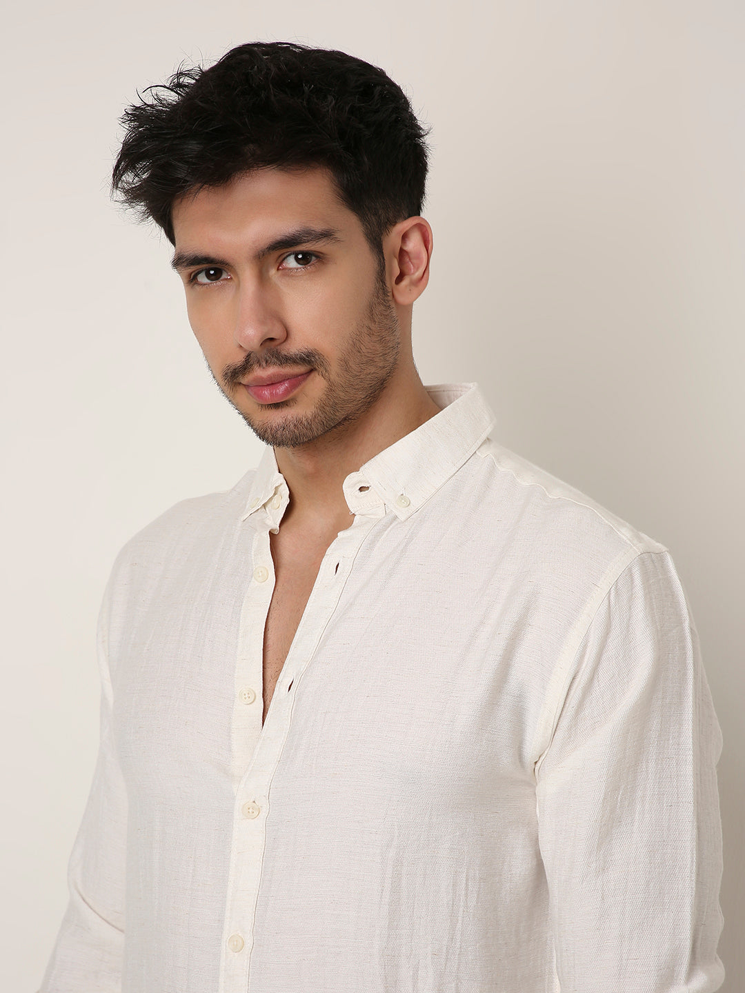 NATURAL WHITE PREMIUM LINEN BLEND SHIRT