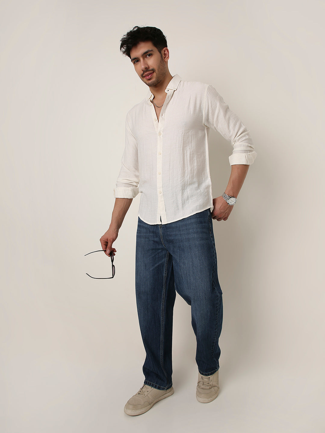 NATURAL WHITE PREMIUM LINEN BLEND SHIRT